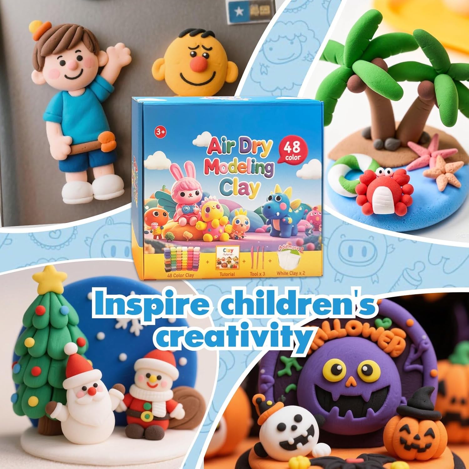 Air Dry Clay,Magic Modeling Clay with Tools,Ultra Light DIY Modeling Clay for Kids（Age 3+）,Children,DIY Crafts,Creative Art Crafts at Home,School (36 Colors) (48 Color)