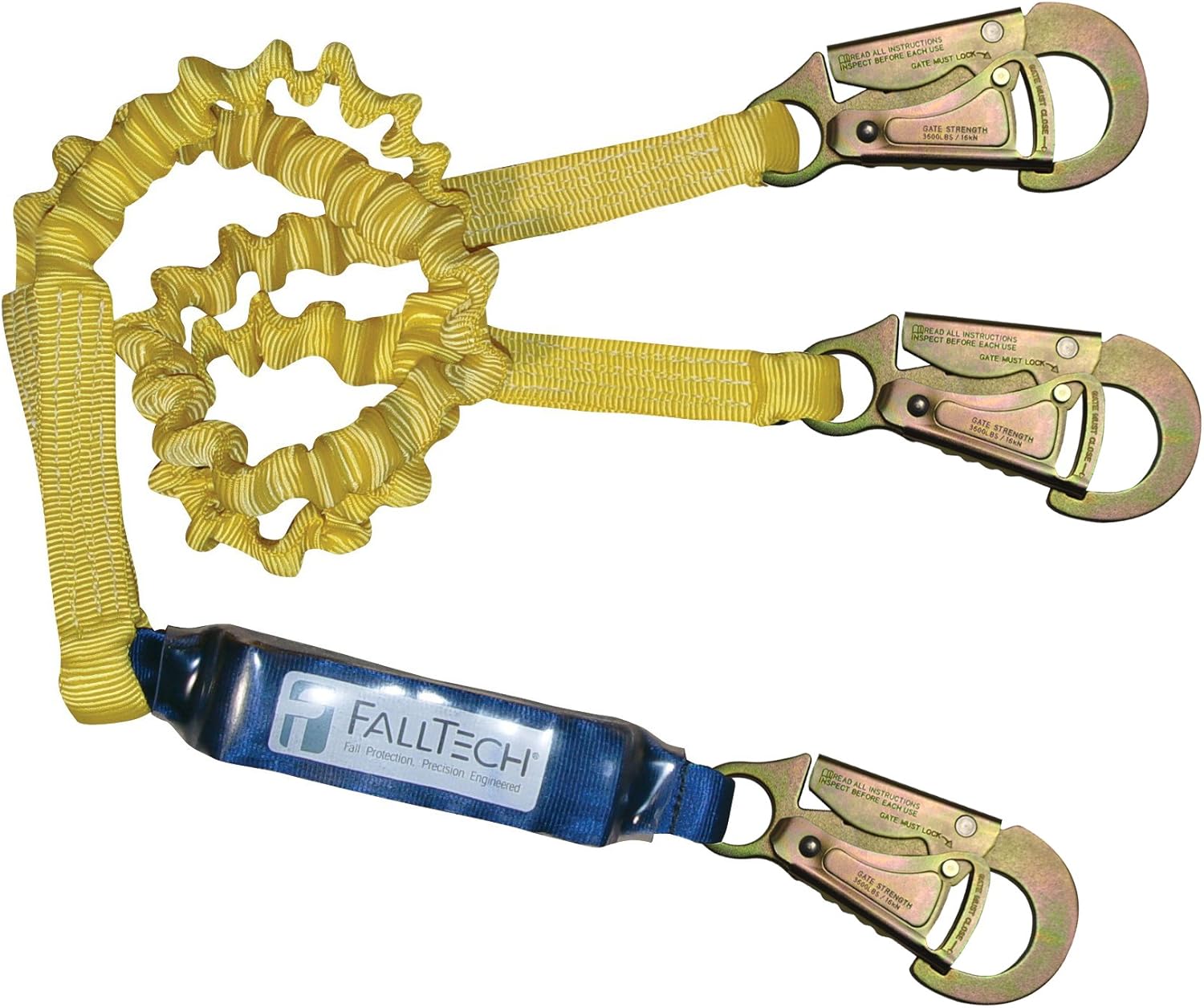 FallTech 8256ELY ClearPack YLeg 6Foot Shock Absorbing Lanyard with Elastic Legs Fall Arrest