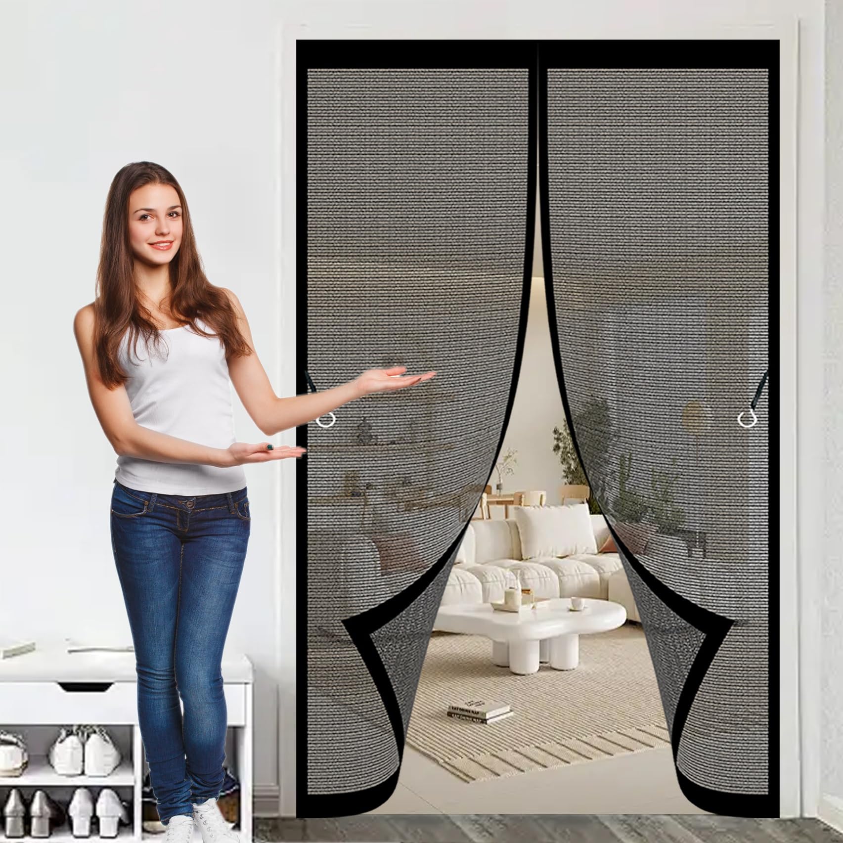Moustiquaire porte magnétique 83x196 cm anti-insectes noir pour maison