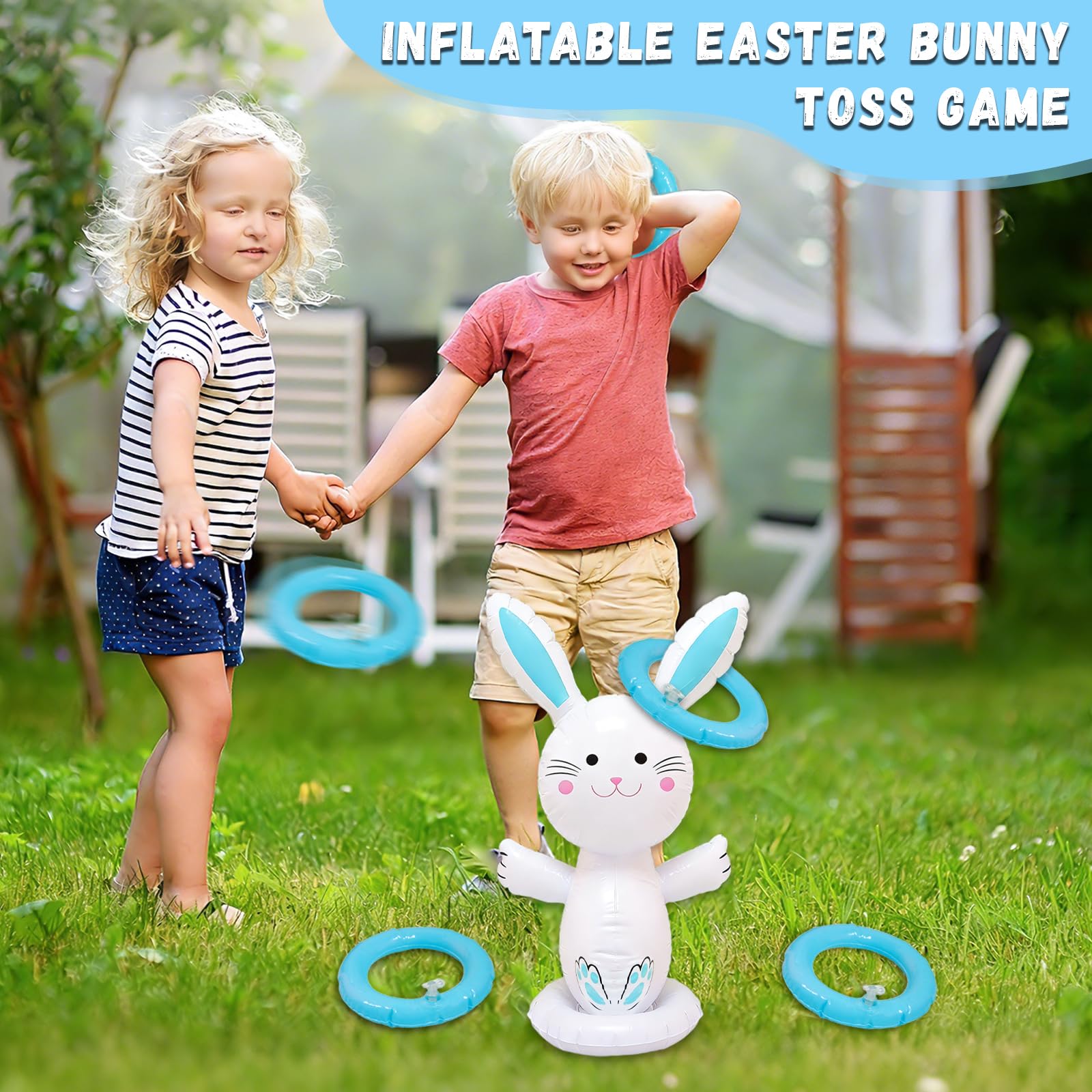 dellyy Jeux de Lancer Lapin Gonflable Pâques, Jeu de Lancer d'Anneaux Gonflable, Lancer de Pâques Gonflable, Intérieur Extérieur Jeux Familial pour Jardin Fête Cadeaux