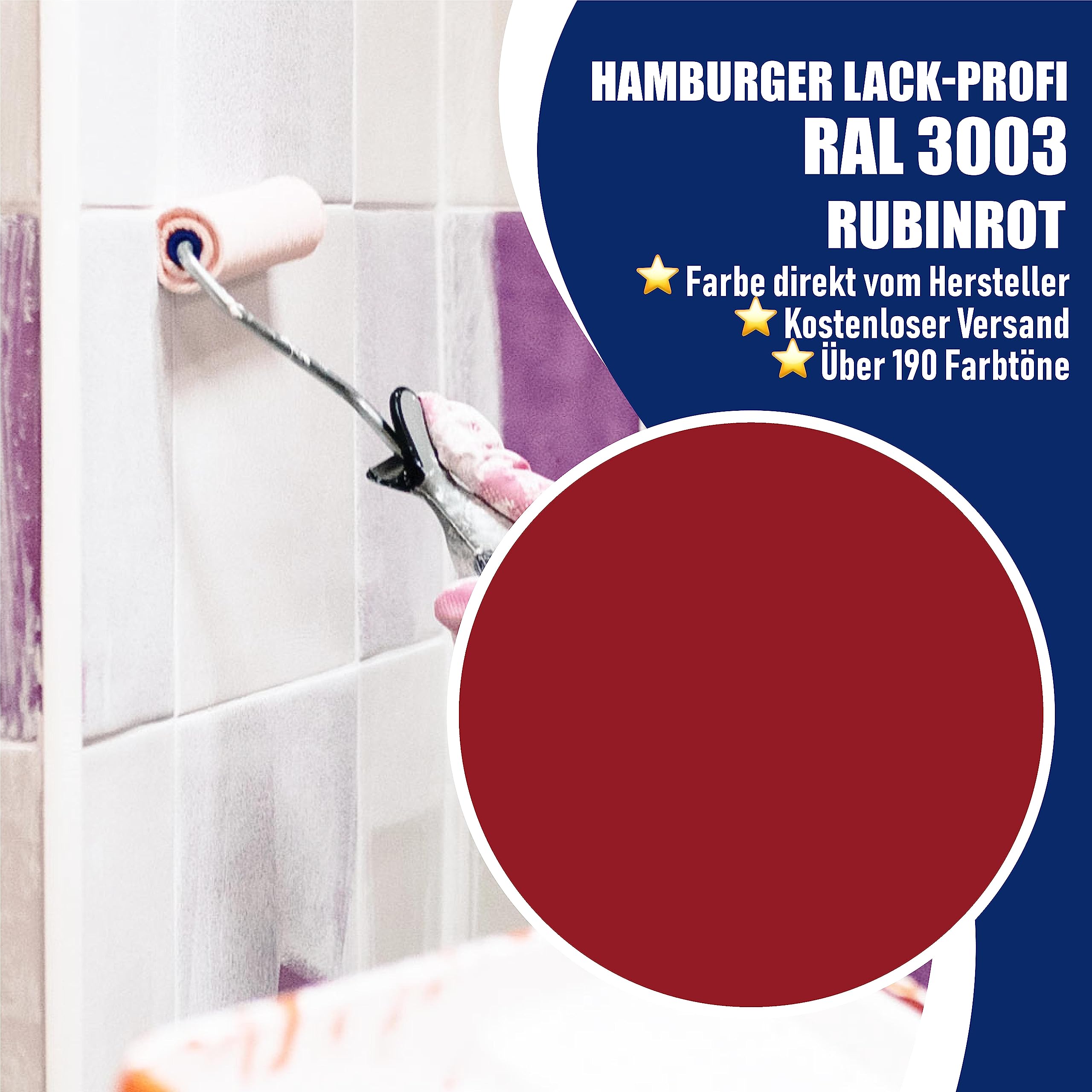 Hamburger Lack-Profi Fliesenlack GLÄNZEND Rubinrot RAL 3003 Rot Fliesenfarbe (1 L)