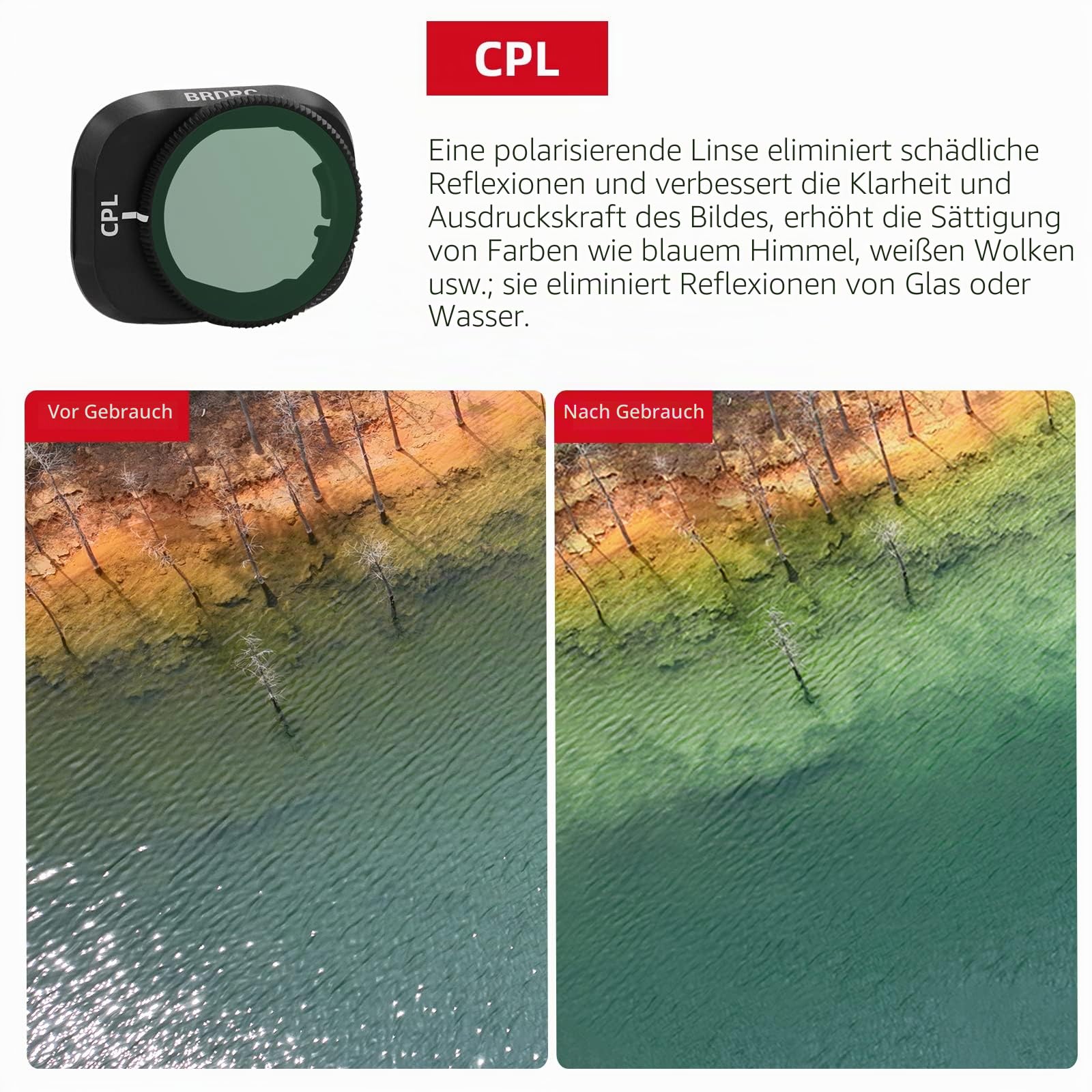 BRDRC Mini 3 Pro Filter-Set, 6 Stück CPL, ND8/PL, ND16/PL, ND32/PL, ND64/PL, ND128/PL Neutraldichtefilter, kompatibel mit DJI Mini 3 Pro/Mini 3 Drohnenobjektiv-Zubehör (Rahmen aus Aluminiumlegierung)