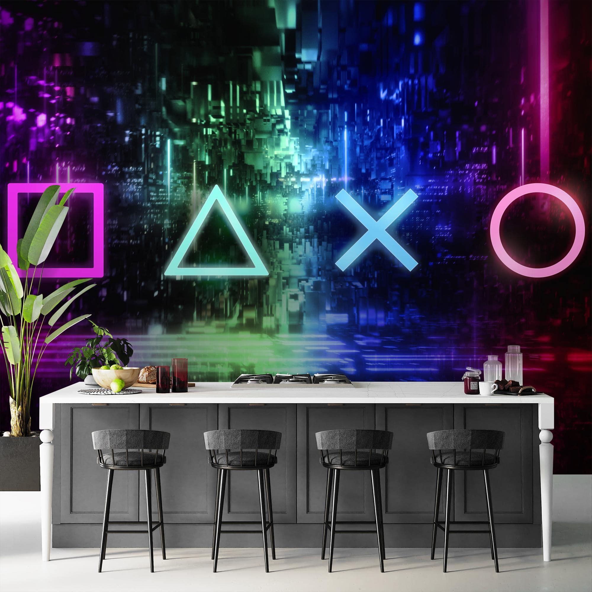 Runa Art Papel tapiz fotográfico Game Console Gamers Moderna Lana Sala Cuarto Salón - Made in Germany - Colorido negro 9547010a