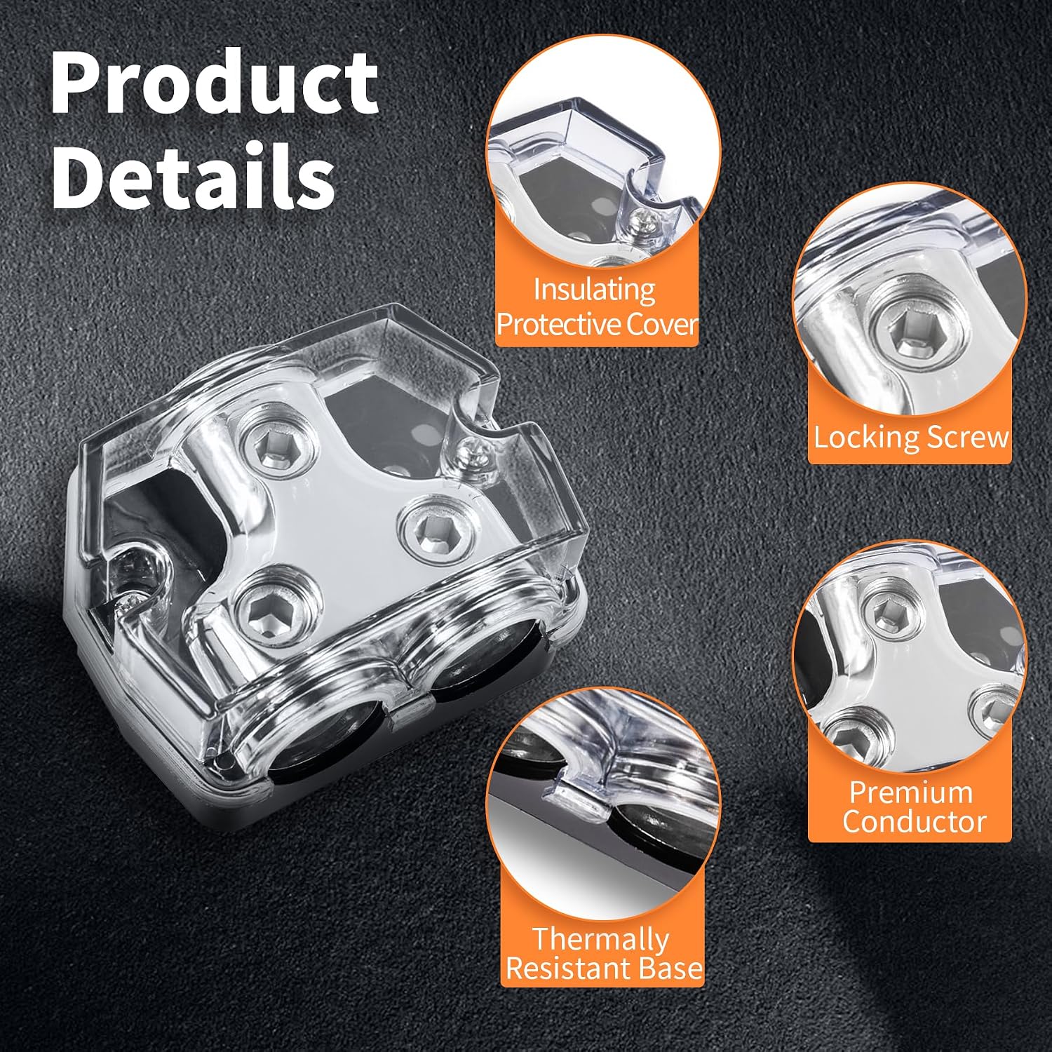 2 Way Power Distribution Block，Car Audio Splitter ， 1× 0 Gauge in / 2× 0 Gauge Out Amp Power Ground Distributor