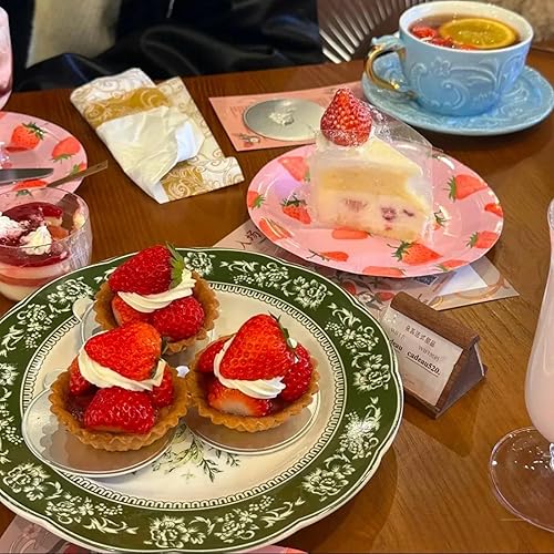 Miniatura 8 de MaitianGuyou Platos desechables de fresa para fiesta, paquete de 40 platos de postre para cumpleaños, fiesta, jubilación, aperitivo, boda, despedida