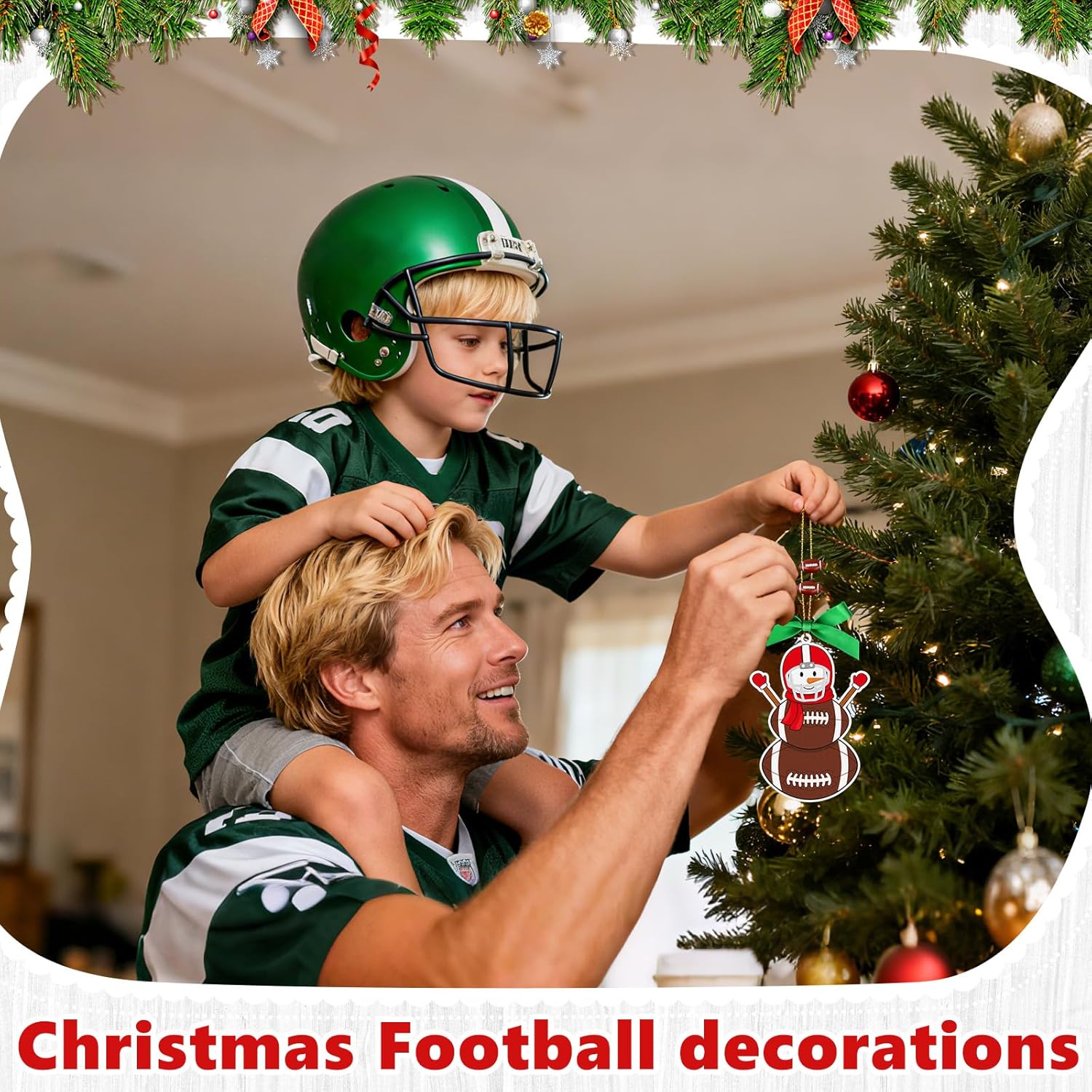4.3 Inches Snowman Football Christmas Ornament, Wooden Football Snowman Tree Ornament Hanging Decoration for Rearview Mirror, Window, Eaves, Fireplace and Home Holiday Party Decor - Image 5