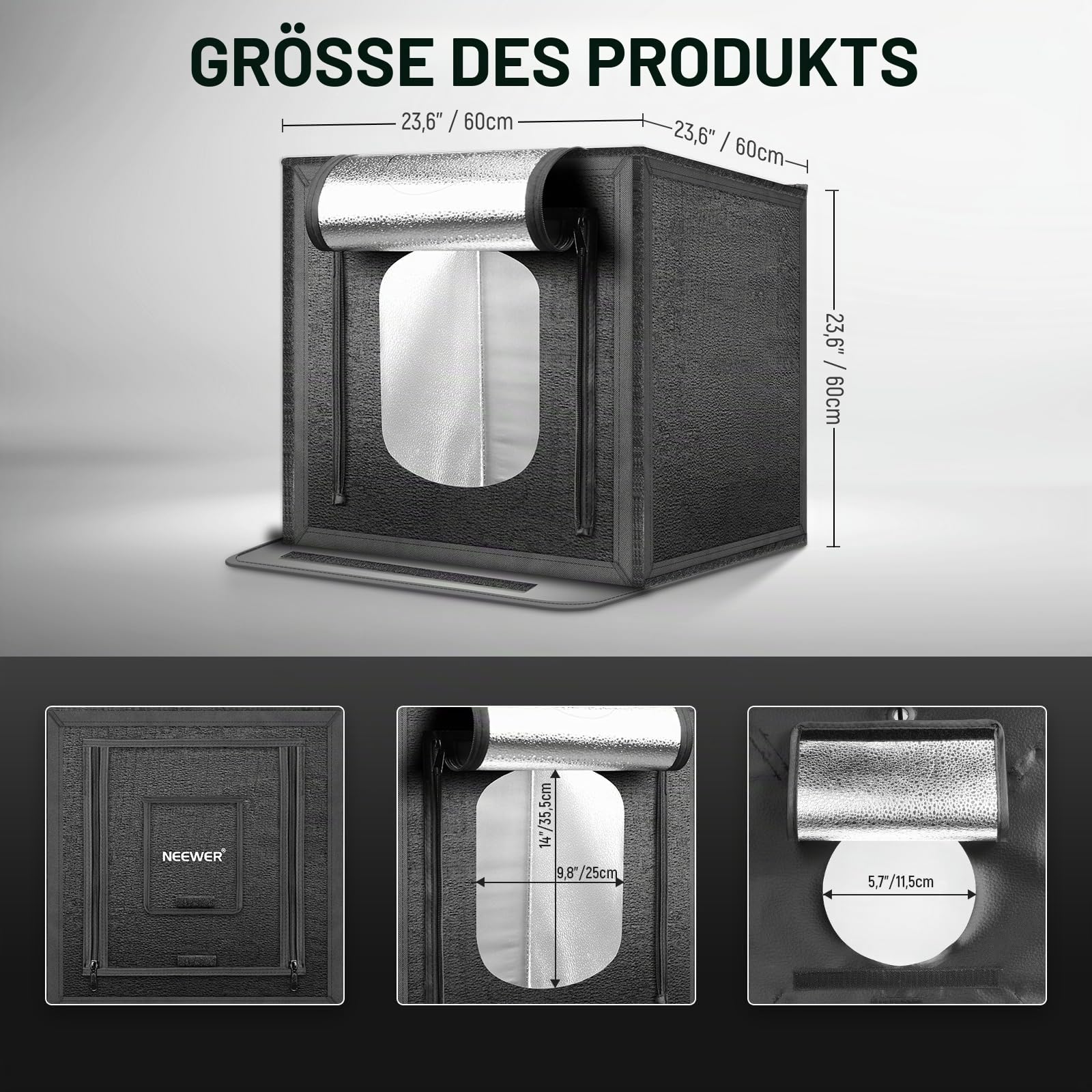 NEEWER Upgrade Fotostudio Licht Fotobox, 24"x24" No Glare, 4 Farbe Backdrops, Reinigungstuch, 160 LEDs 5600K CRI97+ klappbarer Mini Tisch Foto Booth für Schmuck Elektronik Produkt Fotografie, LP60