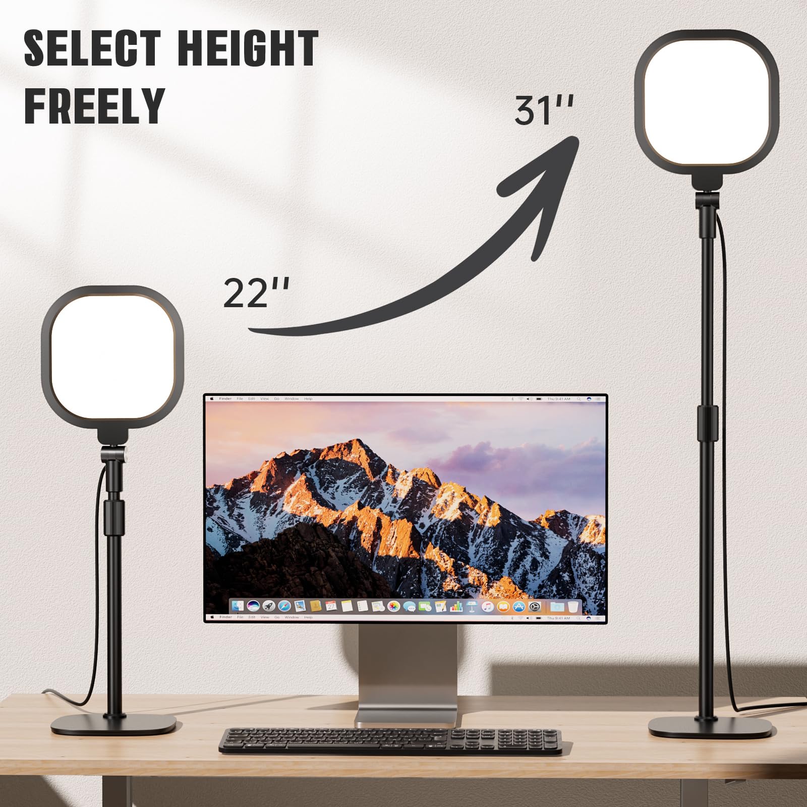 Paquete de 2 kits de iluminación de videoconferencia, anillo de luz regulable para escritorio con soporte y soporte para teléfono, luz para laptop para reuniones de zoom, videollamadas,