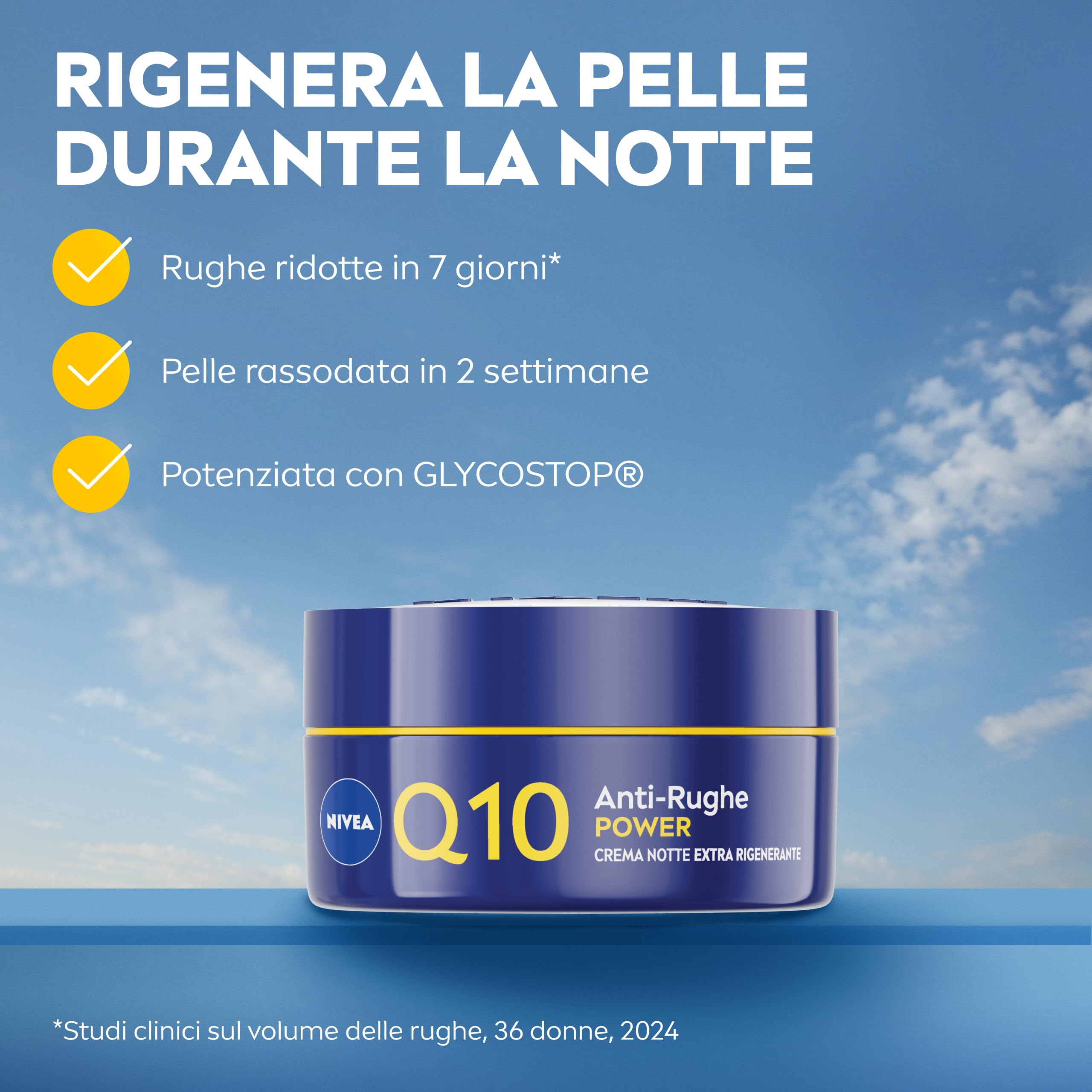 NIVEA Q10 Anti-Rughe Power Crema Notte Extra Rigenerante 50 ml, Crema notte viso antirughe idratante con Coenzima Q10, Creatina e Glycostop, Skincare ad assorbimento rapido per tutti i tipi di pelle