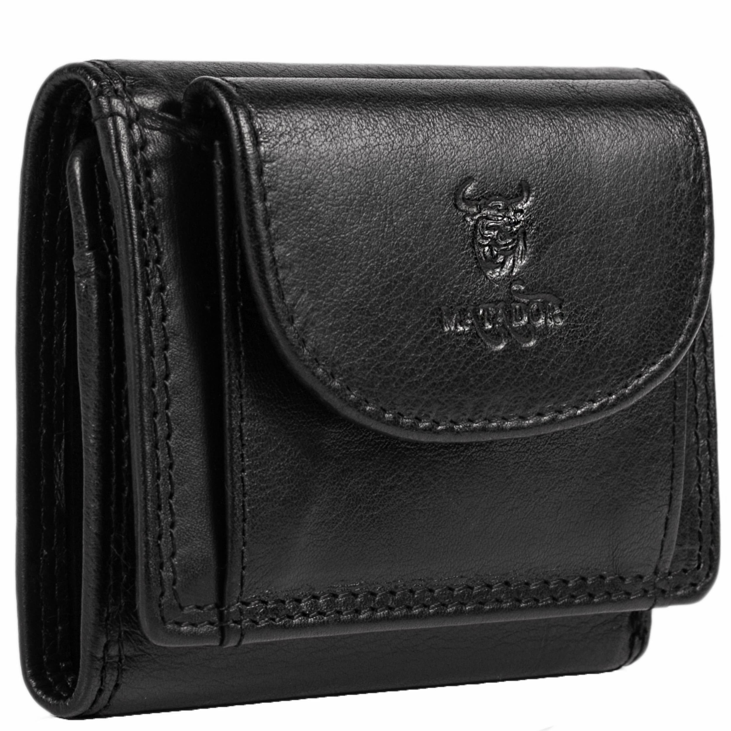 MATADOR Kleiner Geldbeutel Leder #GENF Mini Geldbörse Herren mit edler Geschenk Box, Elegante Herren Geldbörse Klein mit RFID Blocker, Luxus Mini Portemonnaie mit vielen Fächern in Schwarz Nappa
