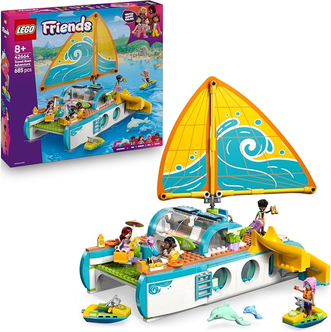 LEGO Friends Segelabenteuer Set - Spielzeug inkl. Boot mit drehbarem Segel, 4 Minipuppen und 2 Delfinfiguren sowie lustigem Zubehör - kreatives Geburtstagsgeschenk für Mädchen ab 8 Jahren - 42664