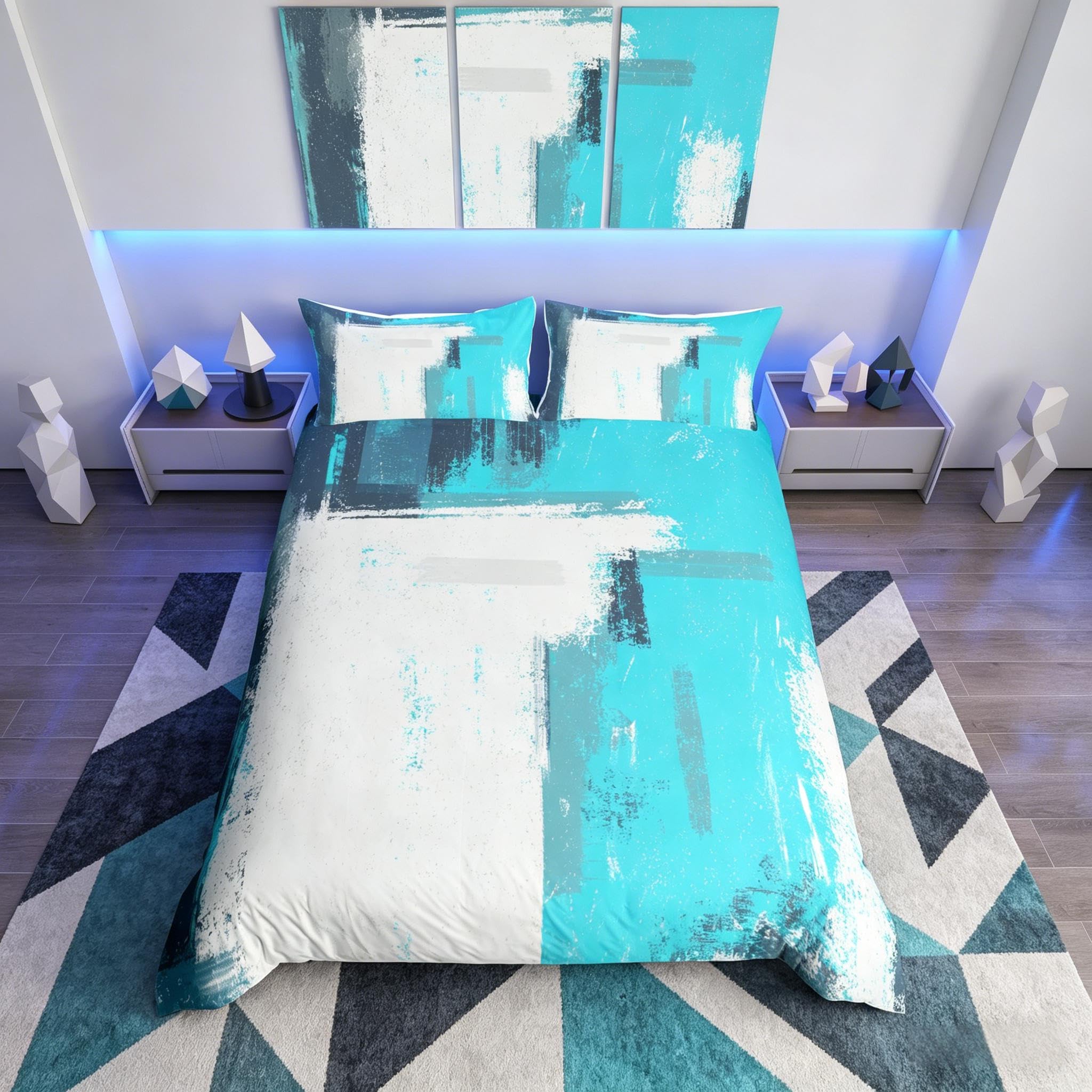 Abstract Bedding Set Modern Abstract Art Bedding Set for Kids Teens Teal Blue Grey Pattern Duvet Cover Retro Bedspread Cover Room Decor 3Pcs With 2 Pillow Case King Size โ image 1