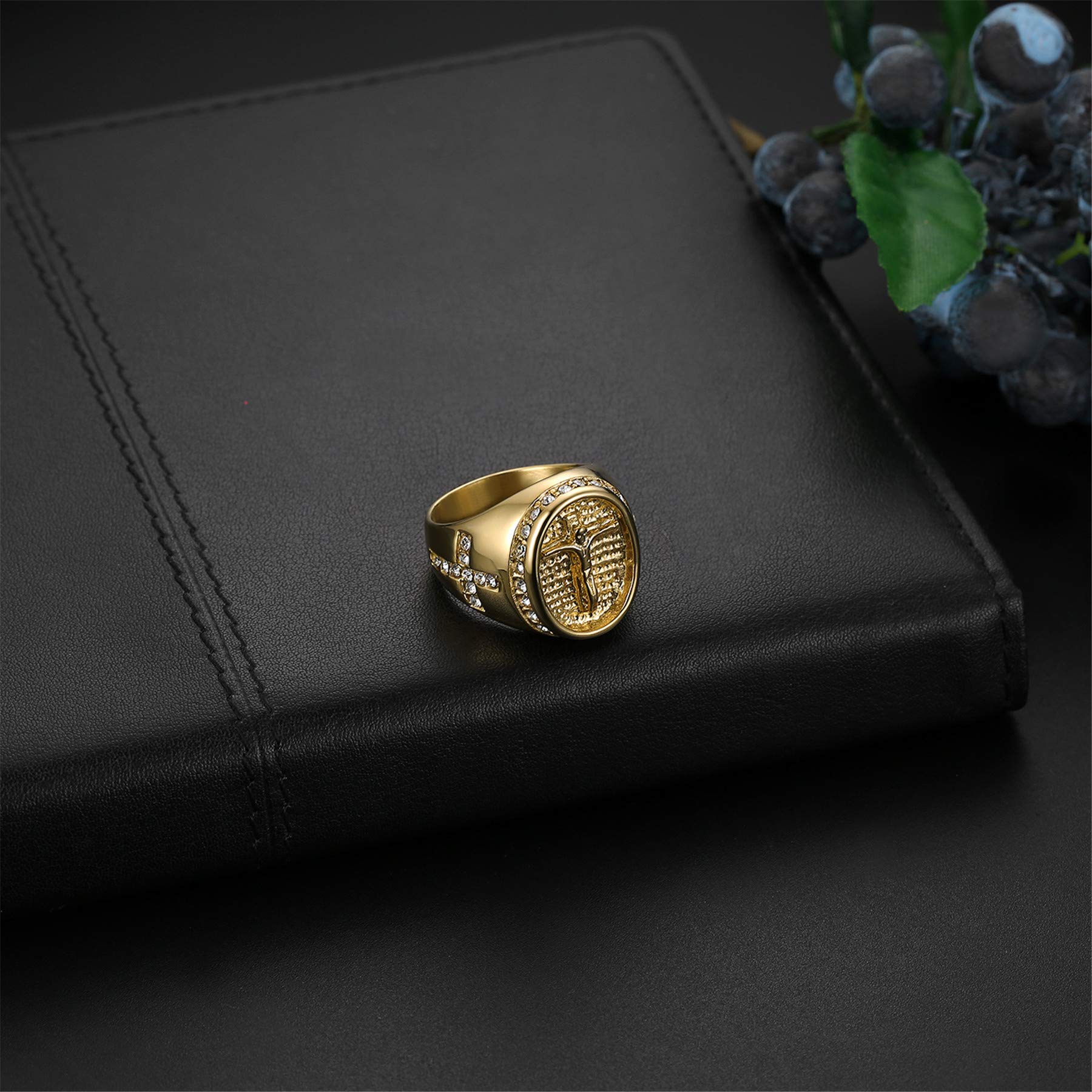 JewelryWe Anillo de hombre oración Jesu'Cruz de acero inoxidable color oro
