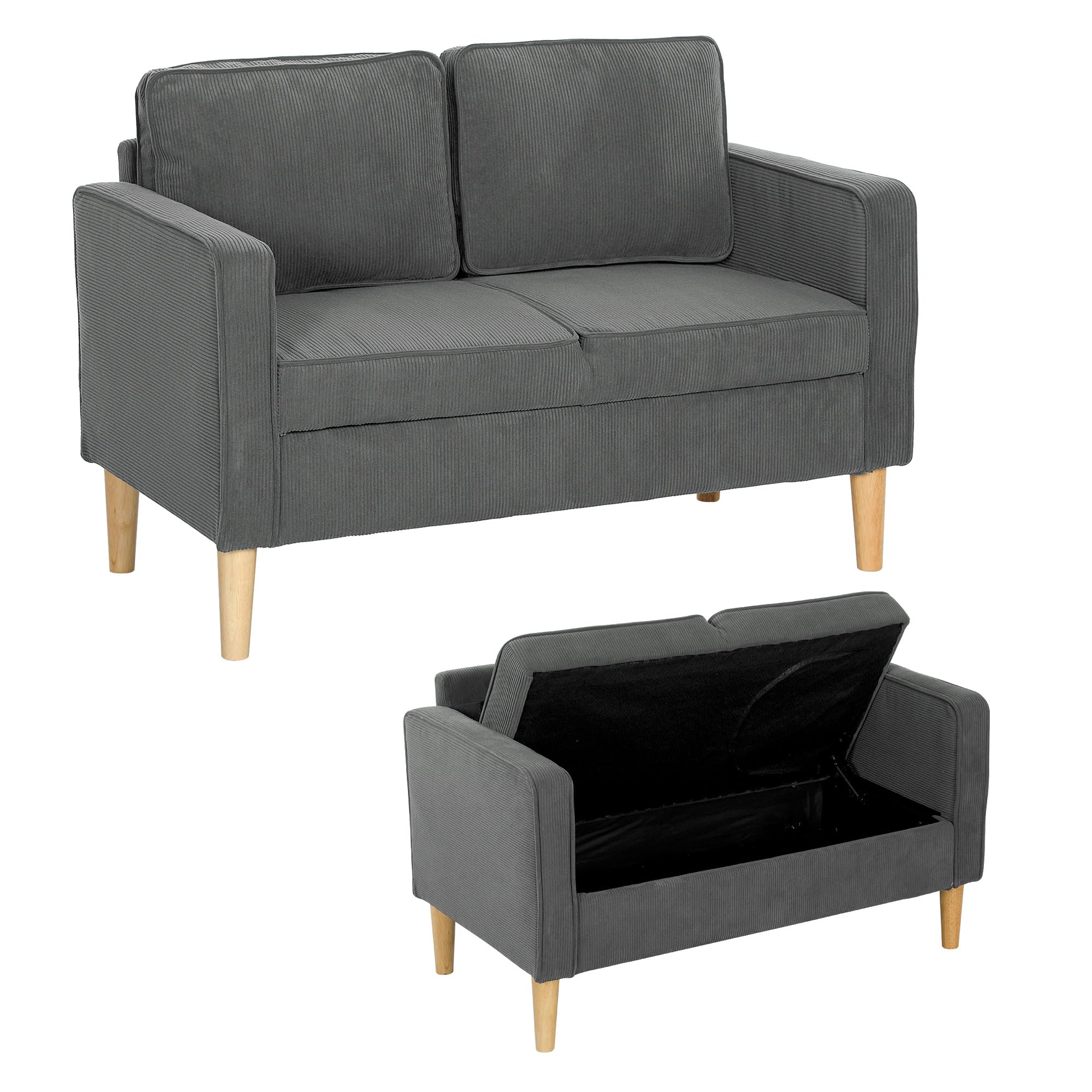 Homcom Compact 2 Seater Sofa With Under Seat Storage For Small Spaces Grey from B&Q