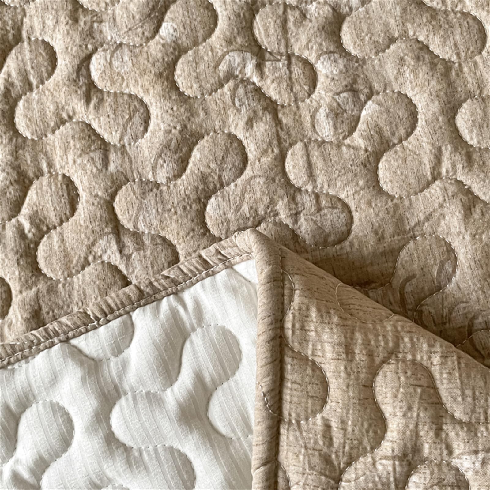 Highdi Planta Floral Colcha Acolchada Individual/Doble/King, Colcha Cama Patchwork con Ribete Volante Manta Sofa, Manta Cama Reversible Diseño Cama para Alle Jahreszeiten (Marrón Claro,250x270cm)