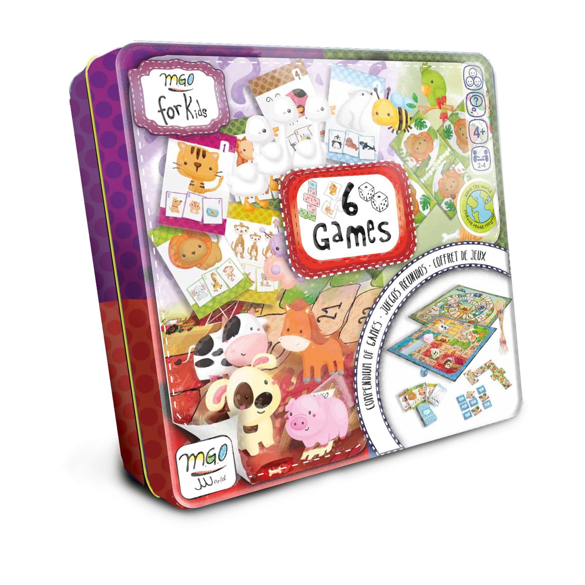 Mis primeros juegos, juegos 6 en uno incluyen Serpientes y Escaleras, Ajedrez Junior, Memory Match, Tic-Toe, Ludo y Puzzle, juegos de mesa clásicos dentro de Metal Box, para 2-4 jugadores