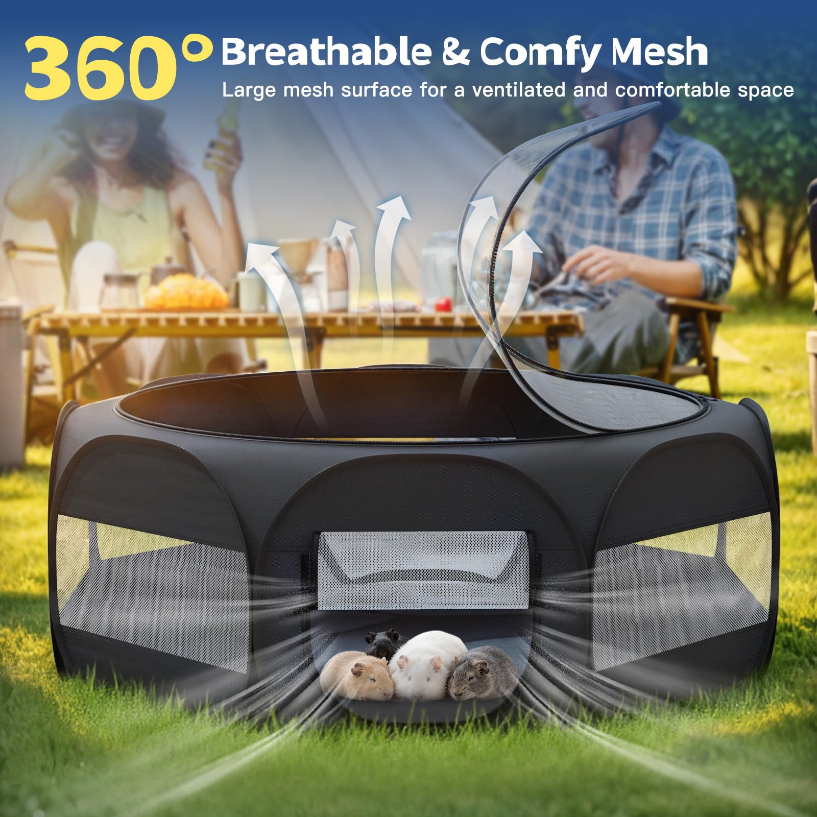 VavoPaw Box per Piccoli Animali, Tenda per Gatti Traspirante con Copertura a Cerniera Rimovibile e Base Impermeabile, Recinto Portatile per Cuccioli, Gattini, Conigli, Uso Interno/Esterno, Nero