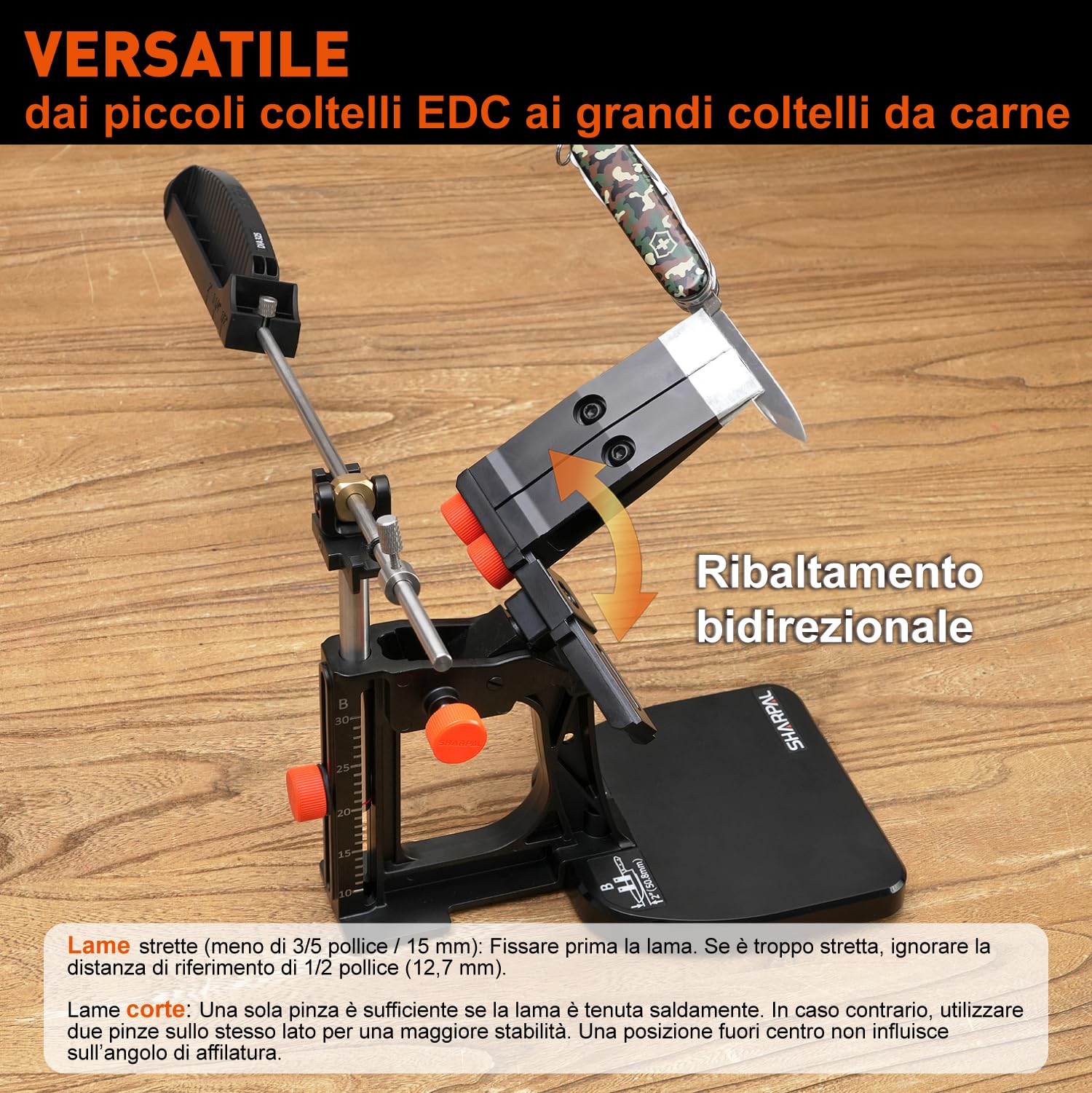 SHARPAL 202H Sistema di Affilacoltelli Professionale – Affilatore ad Angolo Regolabile 10°–35° con 7 Abrasive (Diamante 220/325/600/1000, Cote 3000/6000, Coramella) e Custodia, Regalo Festa del Papà