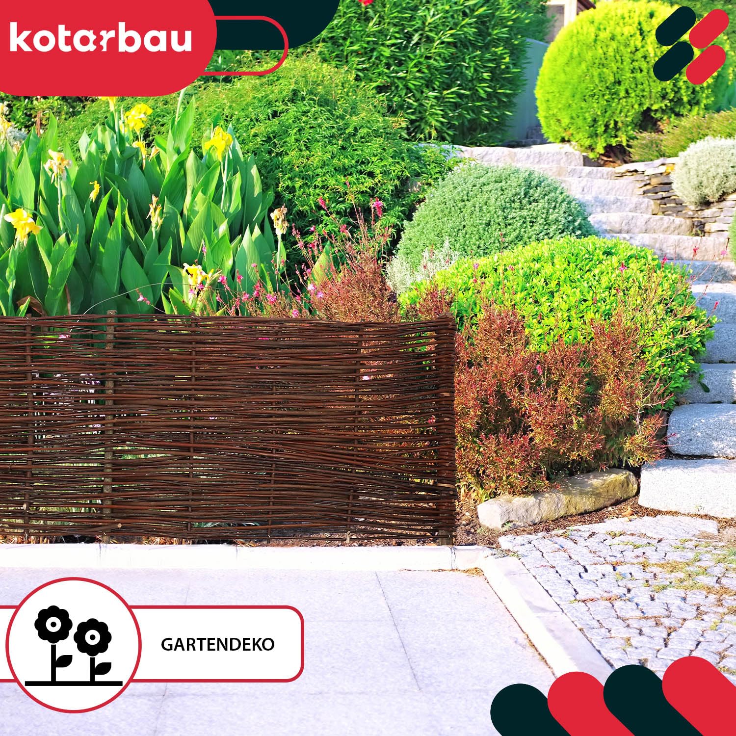 KOTARBAU® Płotek Ogrodowy Wiklinowy - 120 X 40 CM - Płot Wbijany - Palisada - Obrzeże - Zestaw 5 SZT