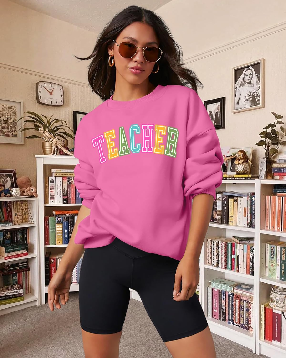 PECHAR Teacher Sweatshirt for Women: Colorful Teacher Crewneck Sweatshirt Teach Long Sleeve Pullover Shirt Tops - Image 3