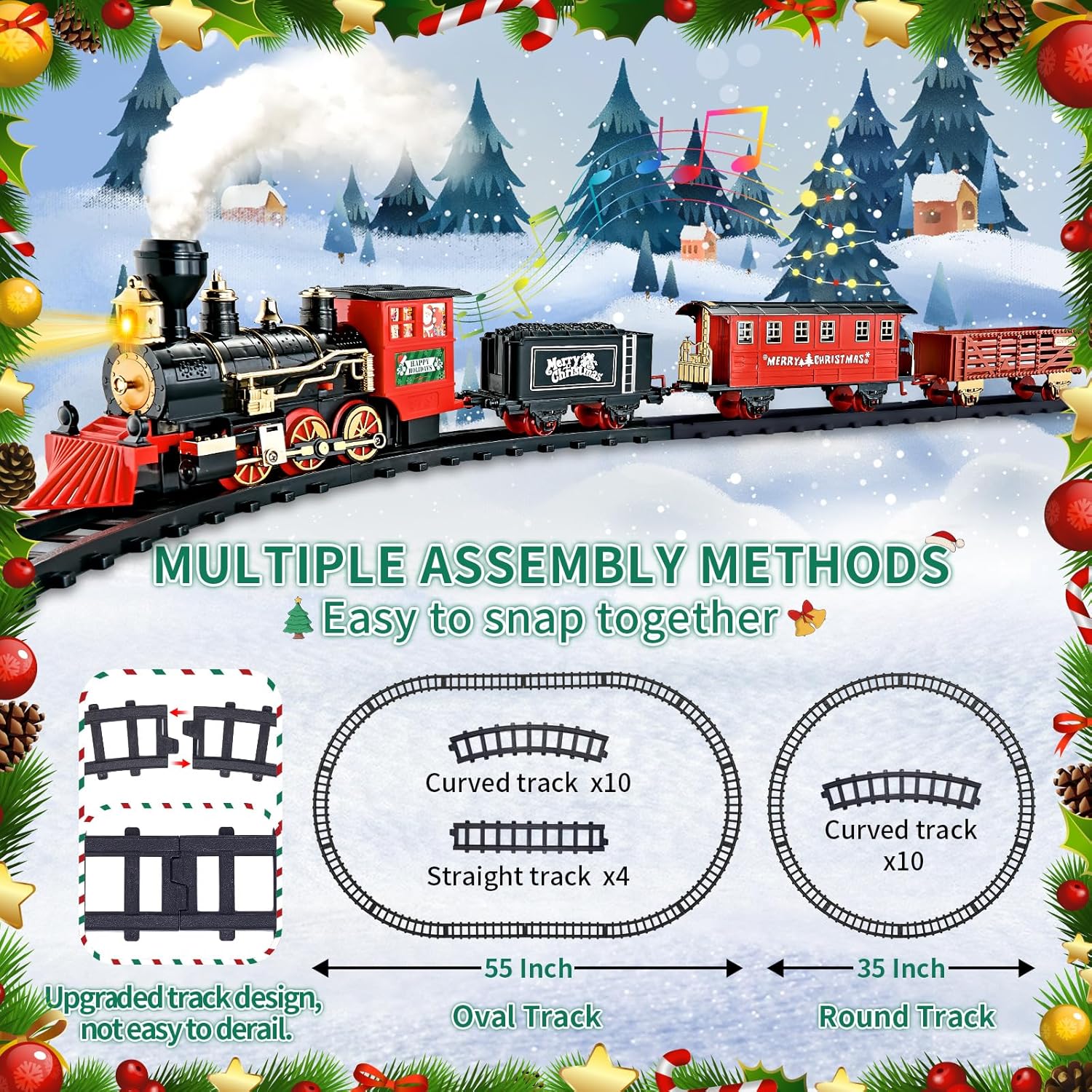 Christmas Train Sets for Around The Tree,Kids Train Set Steam Trains for Boys Girls,Sounds & Lights, for Kids 4 5 6 7 8   Years Party Favors Party Decorations
