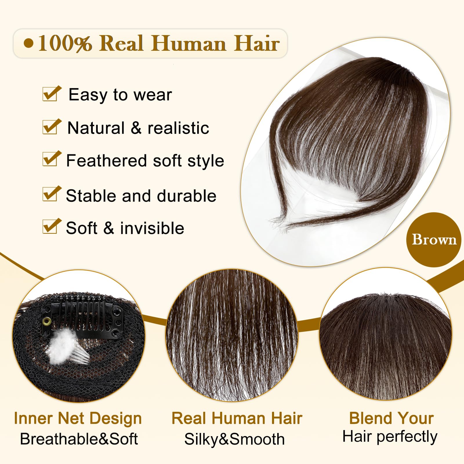 Flequillo con clip, 100 % cabello humano, flequillo falso con clip, extensiones de cabello sintético, flequillo de imitación, flequillo de pelo con clip de cabello con sienes, flequillo 3