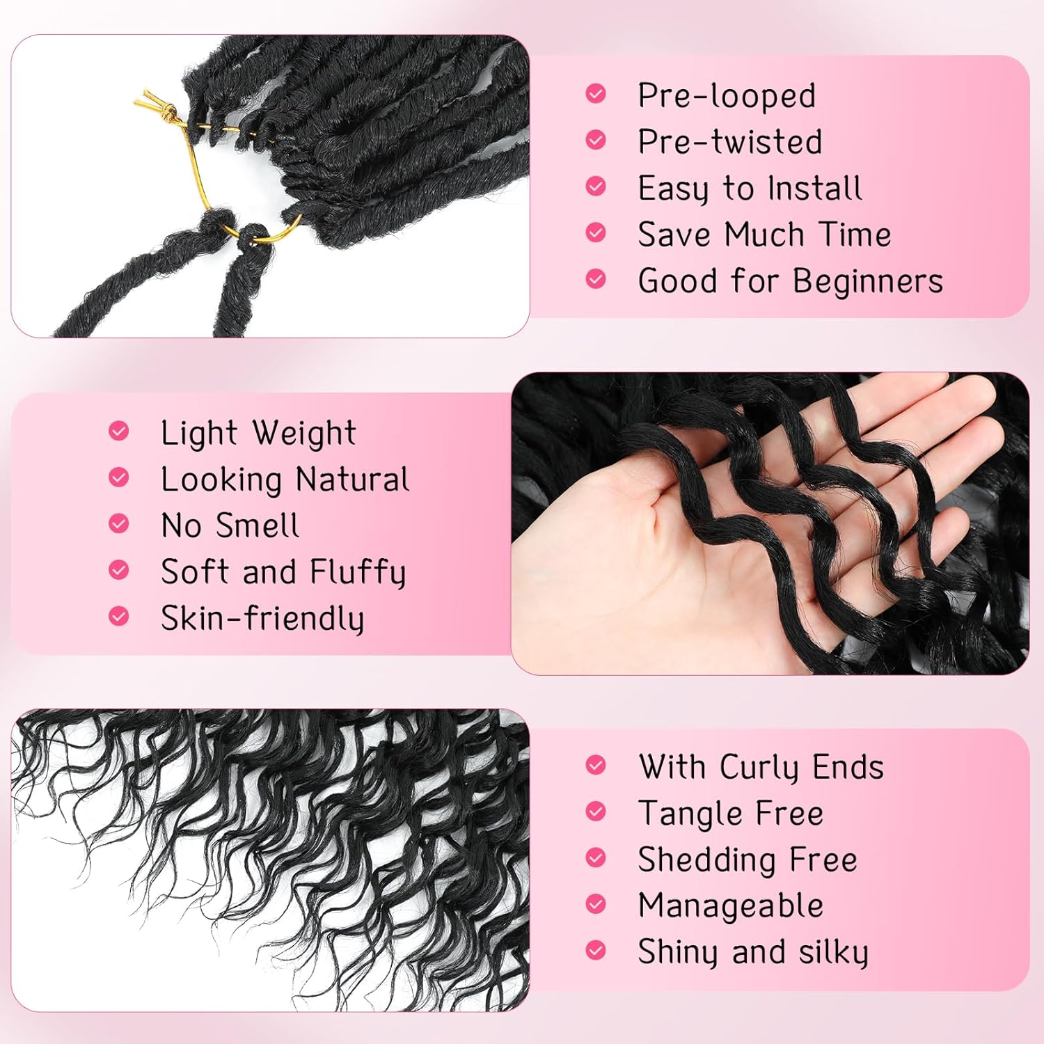 24 Inch Deep Faux Locs Crochet Hair Goddess Locs Crochet Hair for Women Faux Locs Crochet with Curly Ends Pre Looped Deep Wave Soft Locs Synthetic Hair Extension 8 Packs Black Color