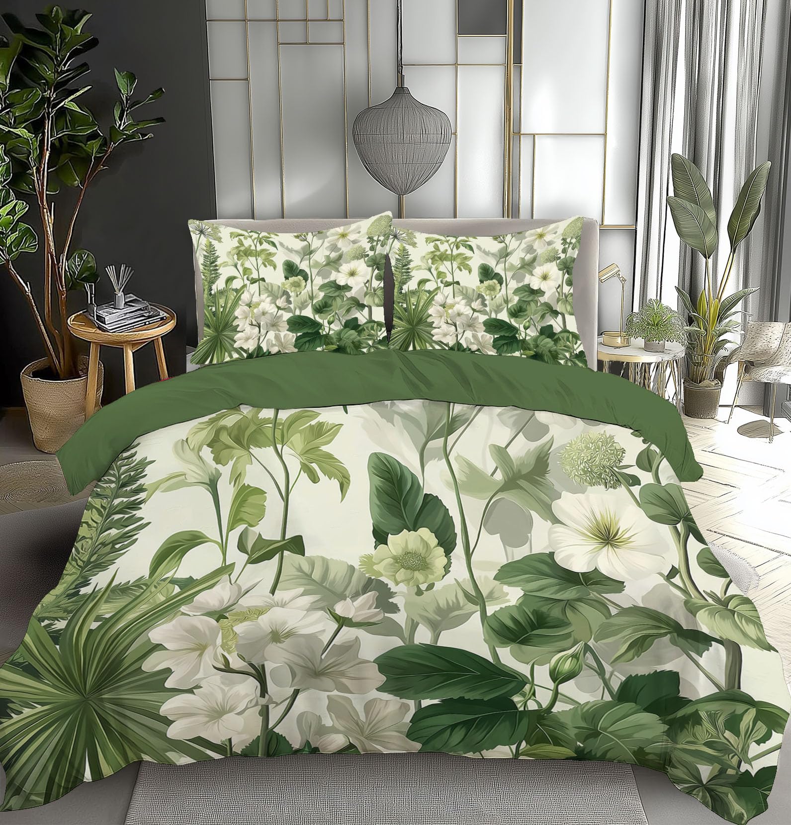 Housse de couette 140x200cm avec taie d'oreiller 65x65 fleurie lit simple