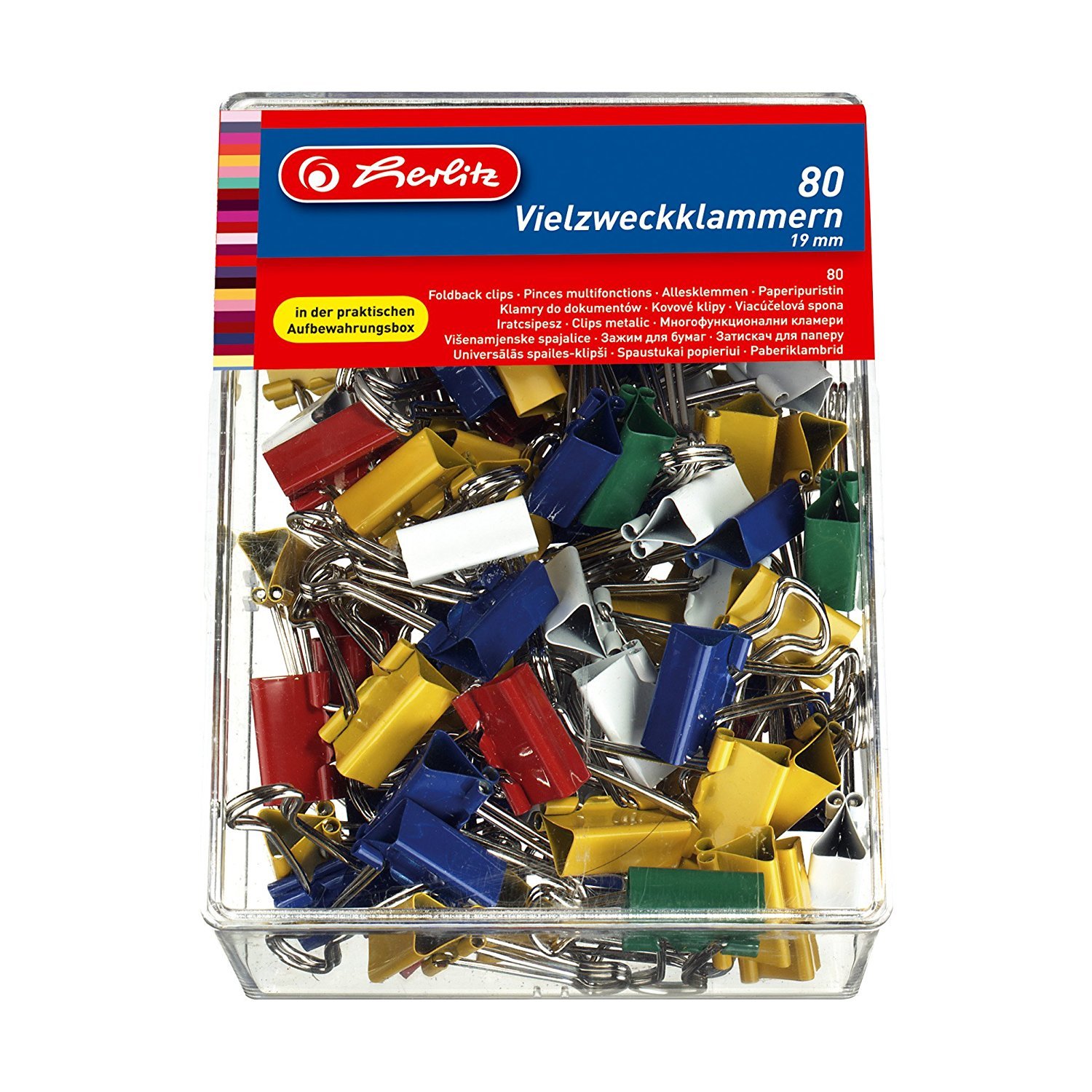 Herlitz 10411148 Vielzweckklammern Box, 19mm, 80 Stück, farbig (Vielzweckklammern 19mm | 3 Boxen)