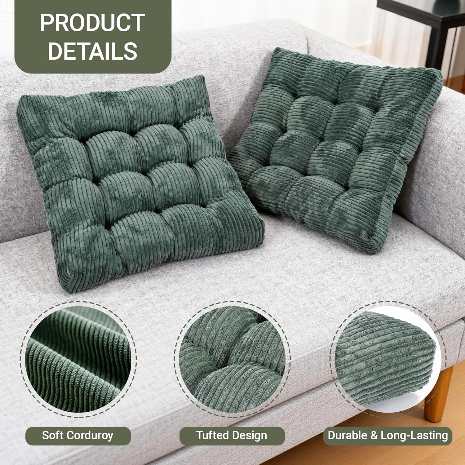 Meditation Floor Pillow Set,Memory Foam Meditation Cushion for Adults Sitting, Large Square Thickened Seat Cushions for Yoga, Tatami Living Room (1, Dark Green)