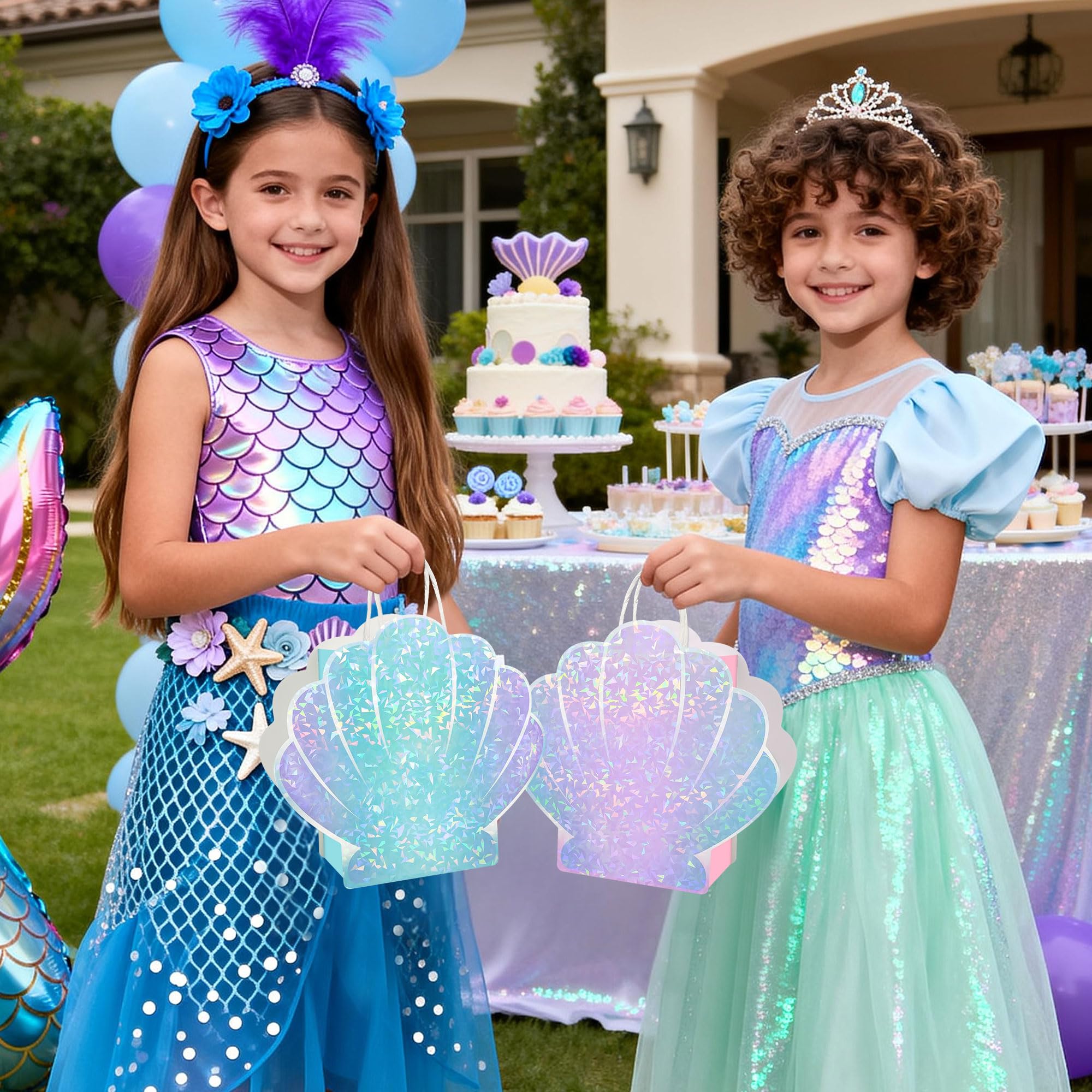 ALOVYY Mermaid Party Favor Bag Seashell Gift Bags for Shell Mermaid Birthday Decorations and Under the Sea Theme Party Ocean Beach Goodie Treat Supplies