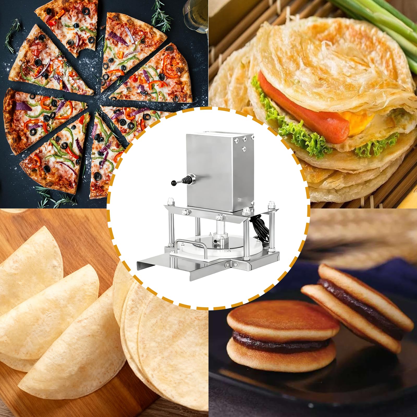 MáQuina Hacer Masa Pizza MáQuina De Prensado, Prensa Comercial para Pizza para Masa De Pizza De 22 Cm, Prensa Profesional para Pizza, Pasta, PanaderíA, Equipo De Cocina Comercial