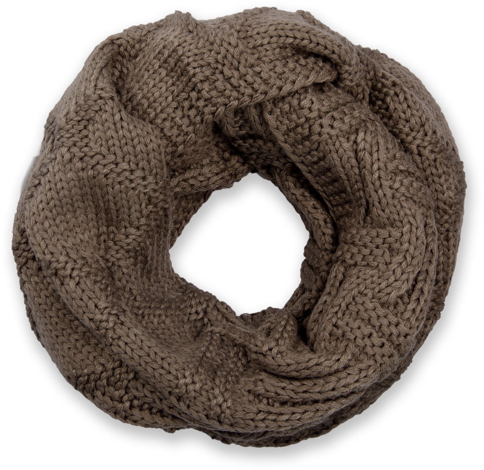 Stylebreaker Women's Taupe Knit Loop Scarf With Grid And Rib Pattern, Single-Colour Fine-Knit Snood, Winter Knit Scarf, Unisex 01018155, Colour: