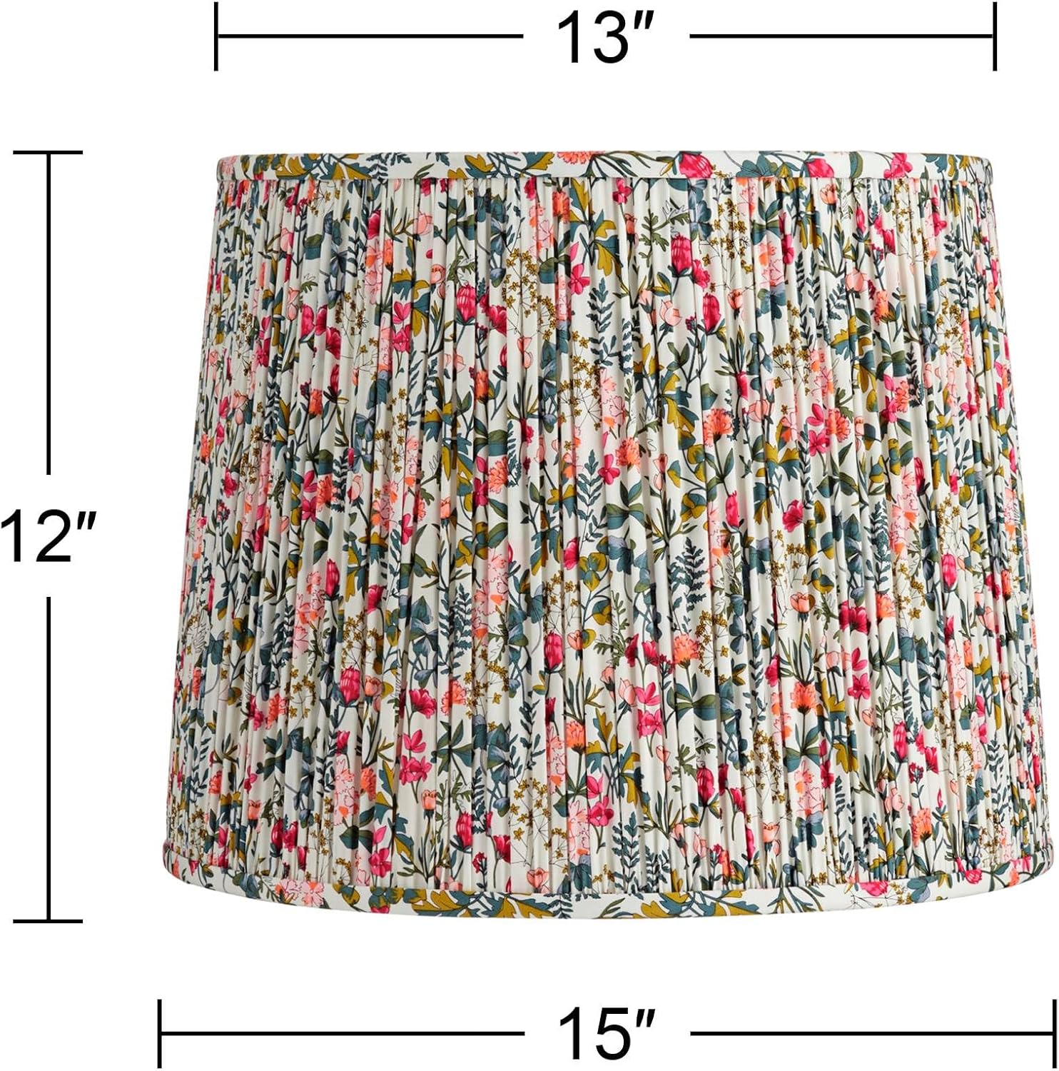 Sally 13" Top x 15" Bottom x 12" High x 12" Slant Print Cottage Core Lamp Shade Replacement Large Meadow Drum Tapered Farmhouse Country Fabric Pleated Floral Pattern Spider Harp Finial - Springcrest