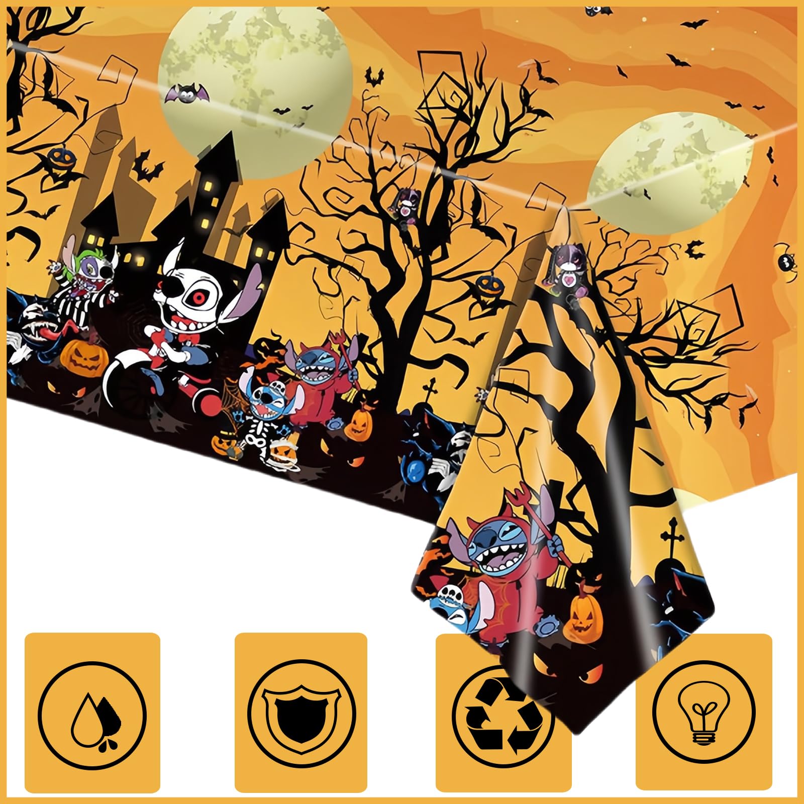 COSORO 2pcs Halloween Table Cloth Party Plastic Halloween Table Cover,137x 274cm Large Bat Orange Halloween Tablecloths Dinner Tablecloth for Indoor Outdoor Halloween Party Table Decorations - Image 3