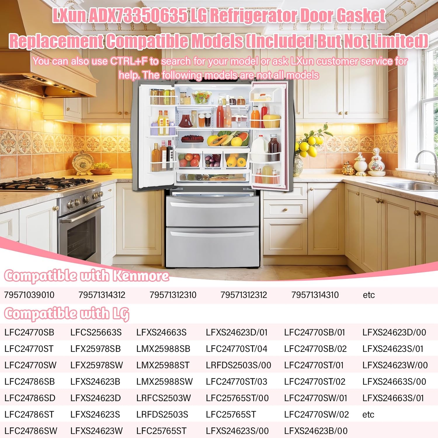 LXun Upgraded ADX73350635 Refrigerator Door Gasket Compatible with LG Refrigerator Parts for LG Freezer Door Gasket Seal ADX73350625 ADX73350607 ADX73350629 LFC24786SD For LG Refrigerator Door Gasket