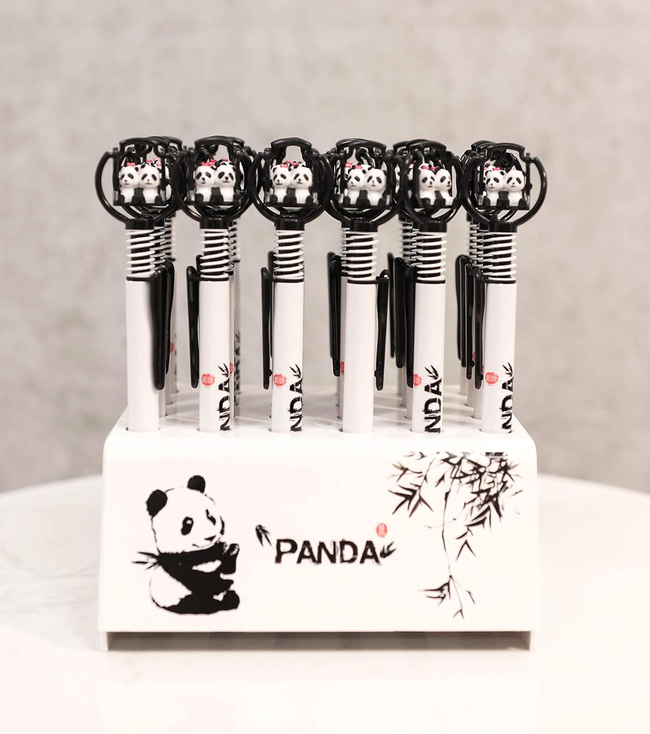 Ebros Gift Value Pack Animated Boy and Girl Panda Bear Cubs Sitting On Swing Spring Thrust Device Top White Ballpoint Ball Pens with Black Ink Novelty Giftware Pen Set Stationery School Supplies (24)