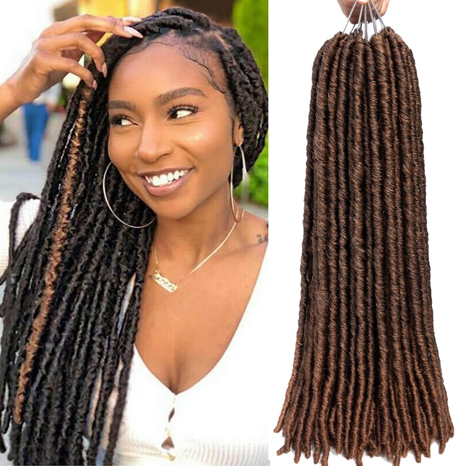 Dreadlocks Crochet Braids 18inch Faux Locs Crochet Hair 6 Packs Synthetic Braiding Hair Bomba Dreadlocks Faux Locs Soul 18inch Goddess Locs Crochet Hair Braids T1B/30