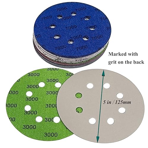 Miniatura 3 de 30 discos de lijado de 5 pulgadas, 8 agujeros #1200-#7000, grano 120020003000400050007000, compatible con lijadora orbital aleatoria (30 unidades de
