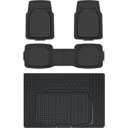 Alfombra Maletero Peugeot 3008 Amazon Basics Juego de alfombrillas, universales, resistentes, de PVC, con forro de carga, protección contra todo tipo de clima, ribetes impermeables para auto, SUV, sedán, camiones, 4 unidad, Negro