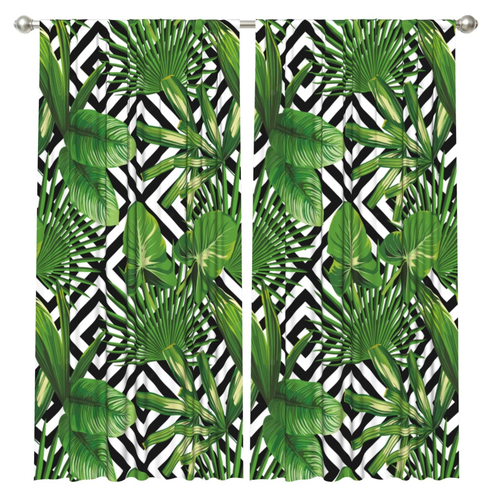 InOmak Green Leaves Of Palm Tree Tropical Plant, 2 Panels Window Curtains 52 x 84 Inch Blackout Curtains for Living Room Bedroom