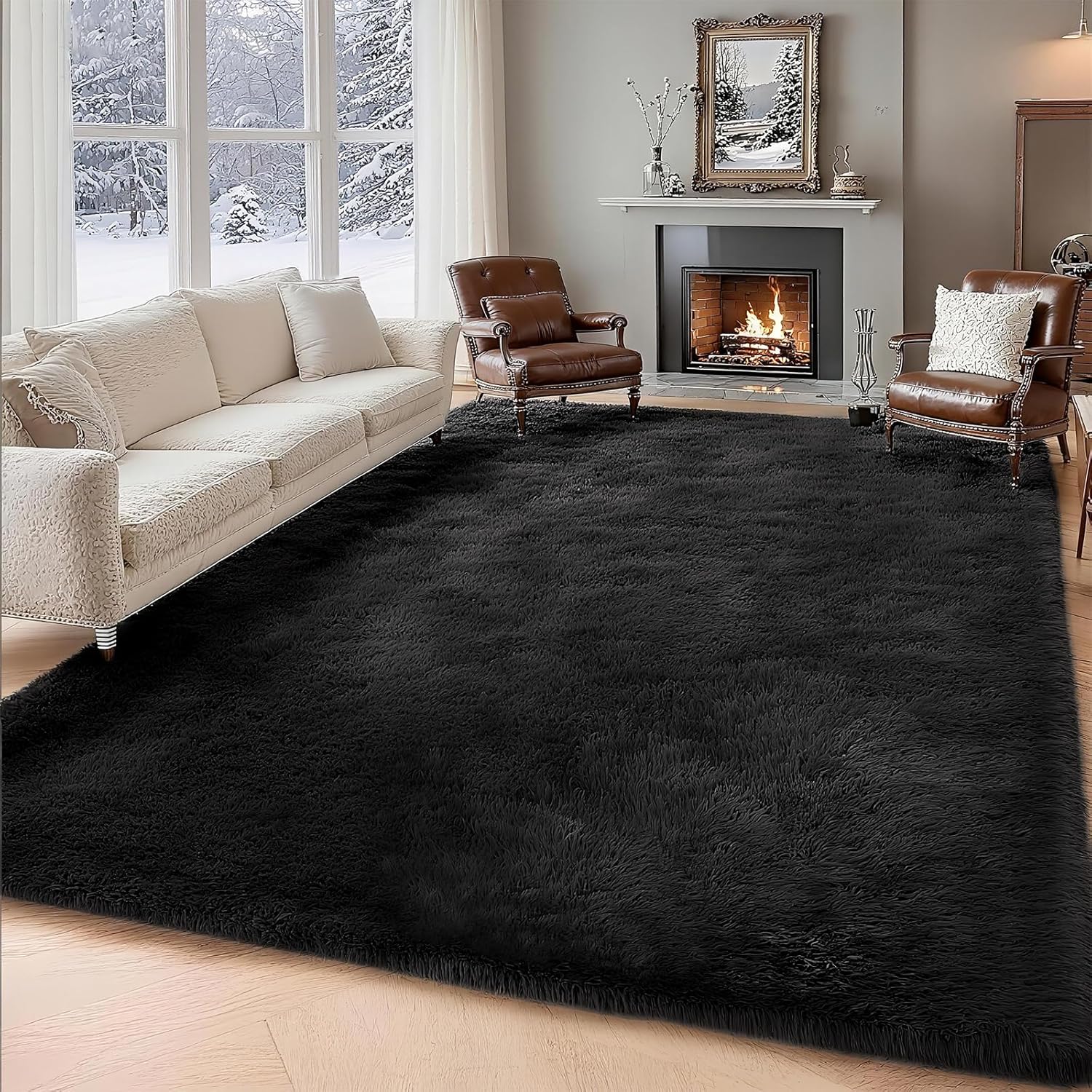 Shag Black Rug 6x9 Area Rugs for Bedroom Living Room - Non Slip Ultra Soft Large Fluffy Fuzzy Plush Shaggy Furry Bedside Rug for Dorm Kids Room Nursery Playroom,Home Office Modern Carpet