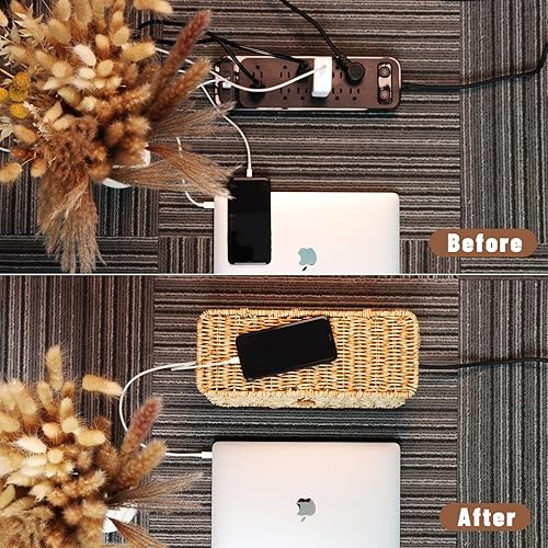 Miniatura 5 de BROWNLILY Caja de organización de cables, organizador de cables estilo ratán para cable de escritorio, fundas de salida para ocultar, a prueba de