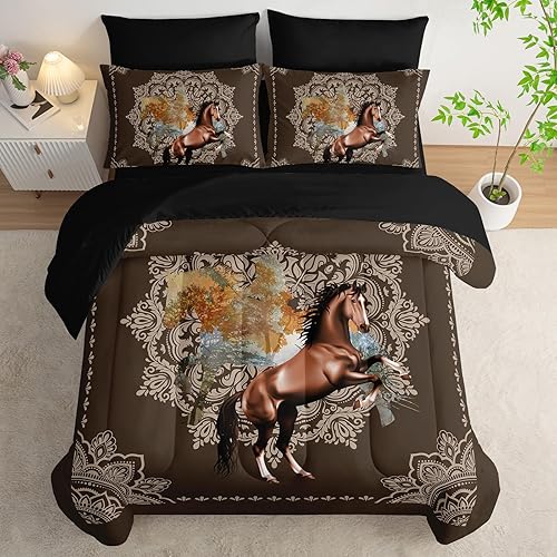 Miniatura 16 de AILONEN Juego de edredón de oso rústico negro, tamaño individual, cama suave de 7 piezas en una bolsa, edredón retro de caza de vida silvestre,