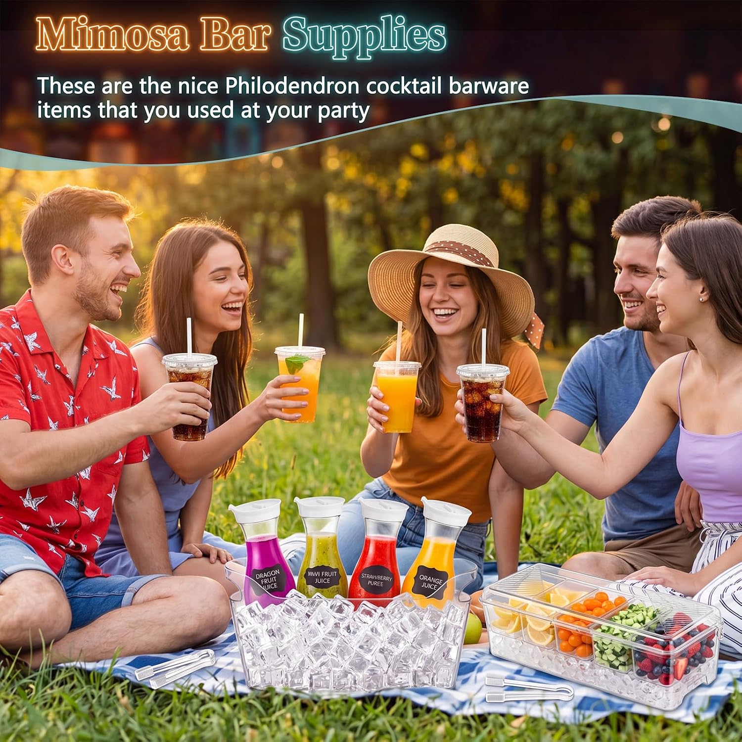 Mifoci 316 Pcs Mimosa Bar Supplies, 34 oz Plastic Carafes with Lids