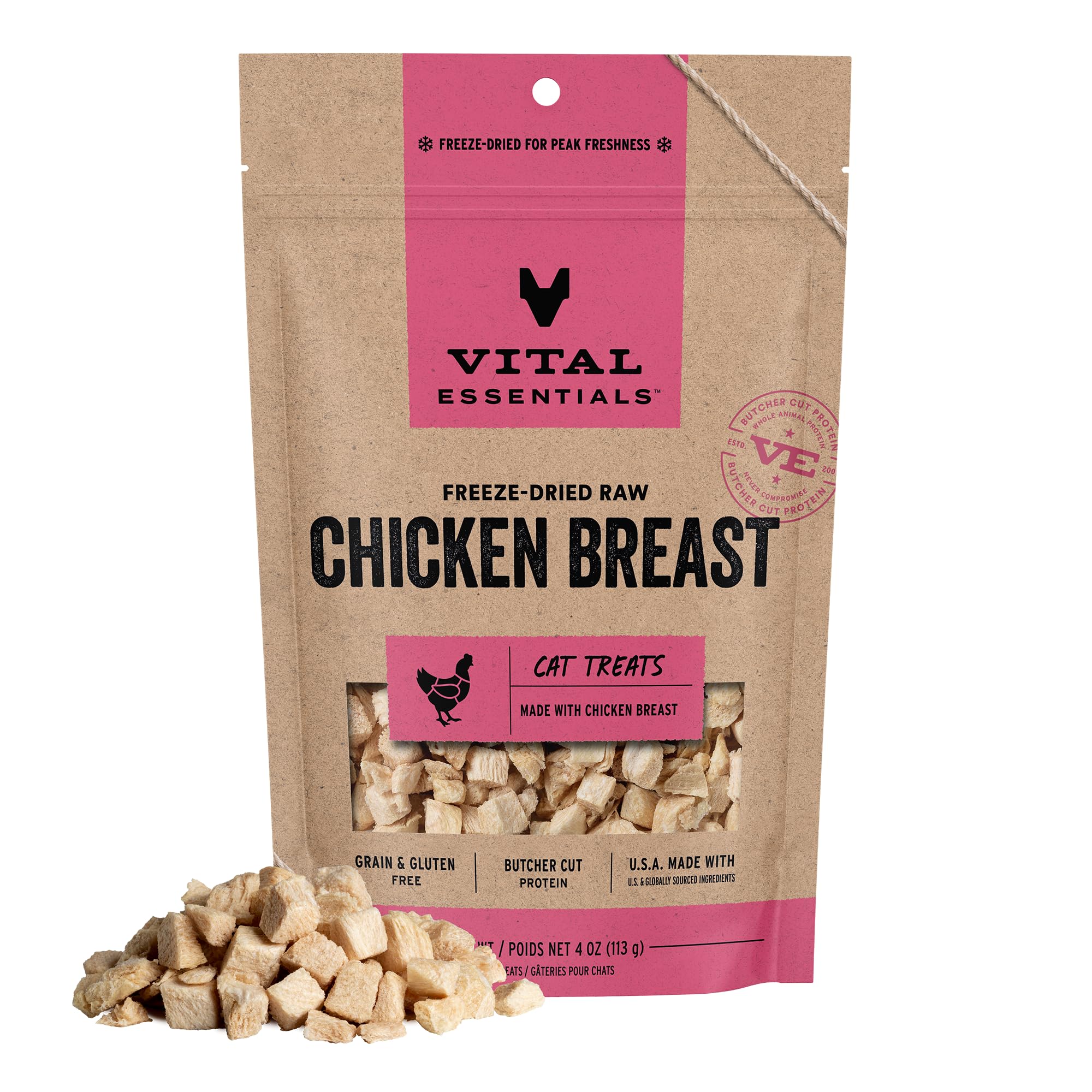 Vital Essentials Freeze Dried Cat Treats, Chicken Breast, 4 oz Bag