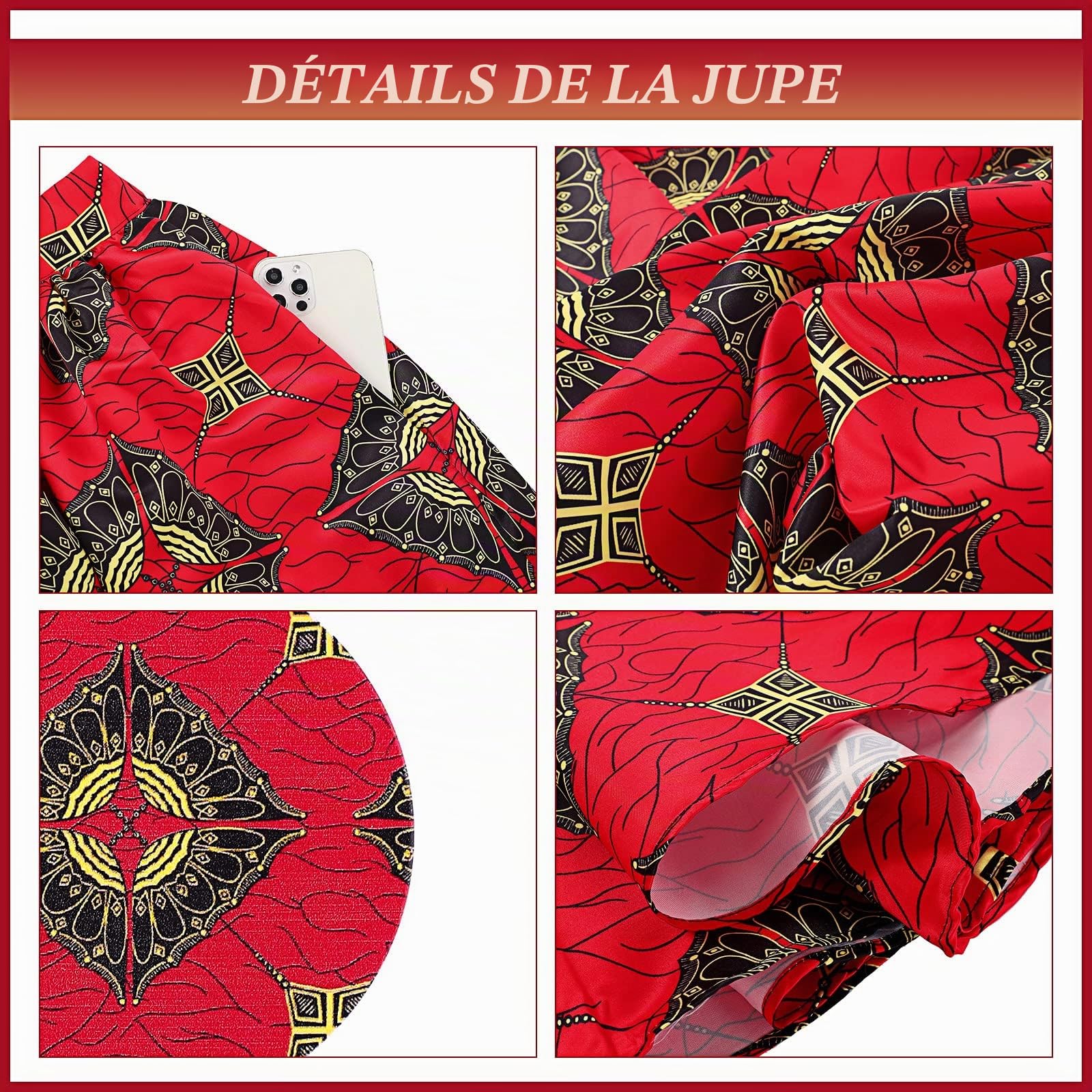 Janmercy 3 Pcs Women African Skirt Printed Maxi Skirt Long Skirts with Pockets Boho Casual Dress Head Wrap Scarf Drop Dangle Earrings