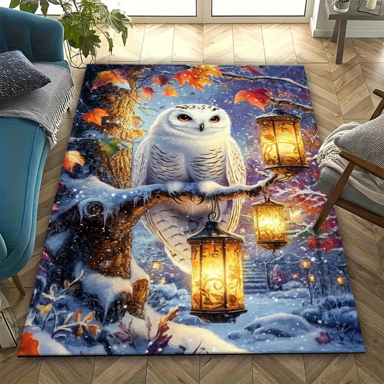 Tapis hibou 3D pour chambre enfant et salon | Décoration cocooning douce 120x160cm