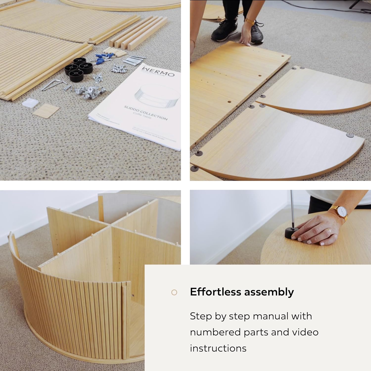 WERMO 35'' Round Coffee Table with Storage and Shelves - Round Center Table for Living Room and Office. Wood Mid Century Modern Coffee Tables for Living Room (Walnut)