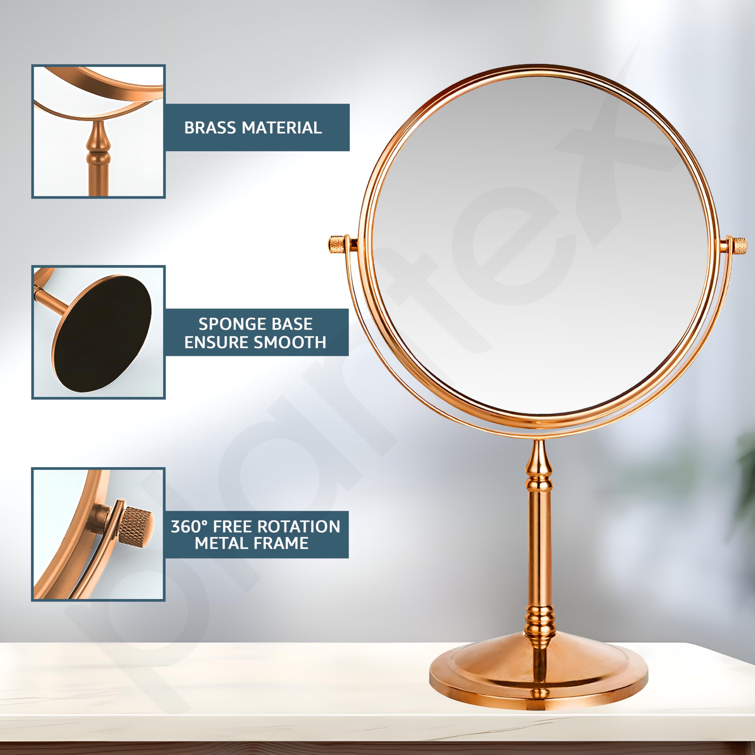 Plantex Stainless Steel Magnifying Tabletop Round Mirror/Shaving Mirror For Bathroom/Zoom Mirror For Bathroom/Makeup Mirror With Stand/Shaving Mirror Magnifying/Dual-Side 360 Swivel Mirror- Rose Gold — Amazon image 4